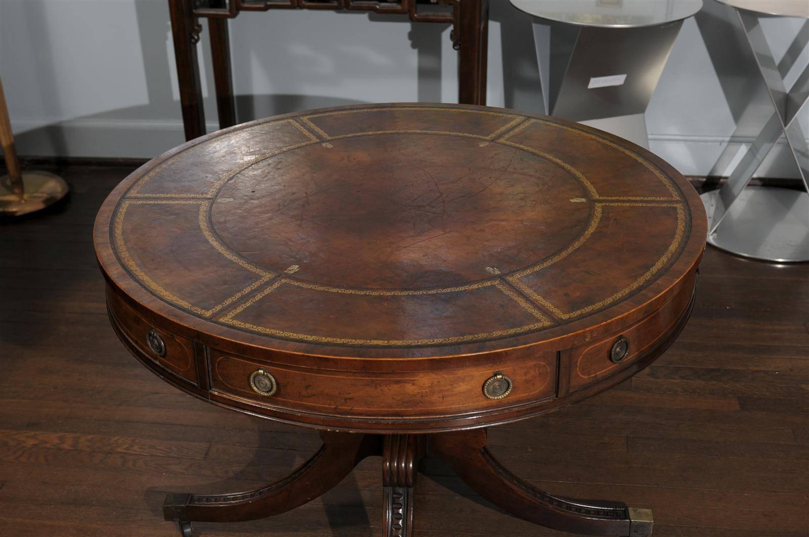 American Mahogany Drum Table by Baker