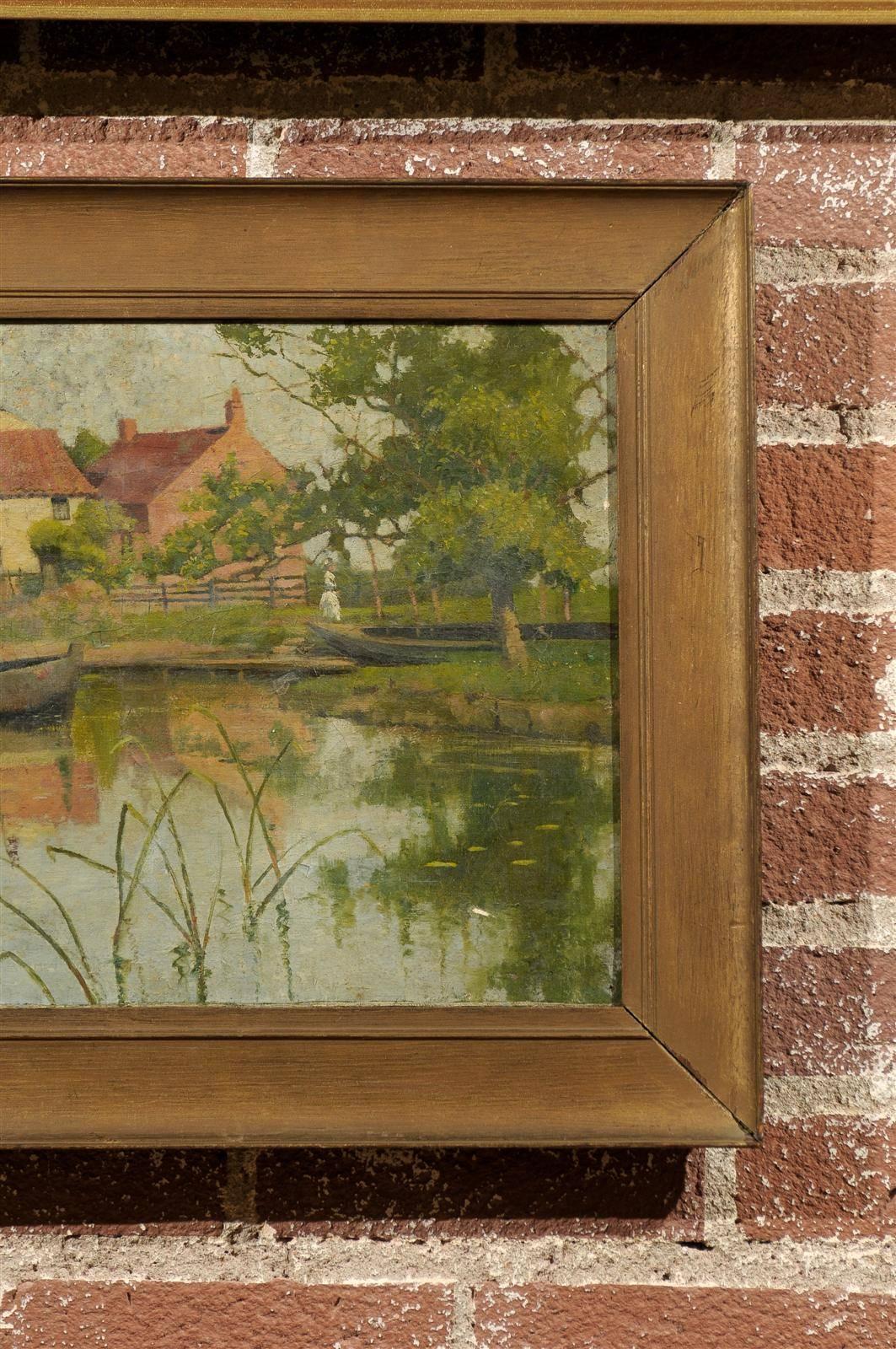 Gilt 19th Century English Landscape Painting by W.A. Newman For Sale