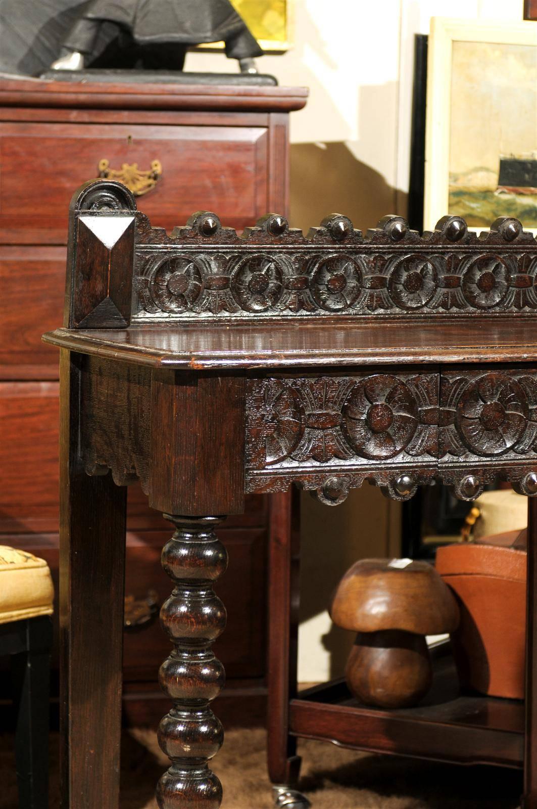 Italian Renaissance Revival Carved Oak Console Table 2