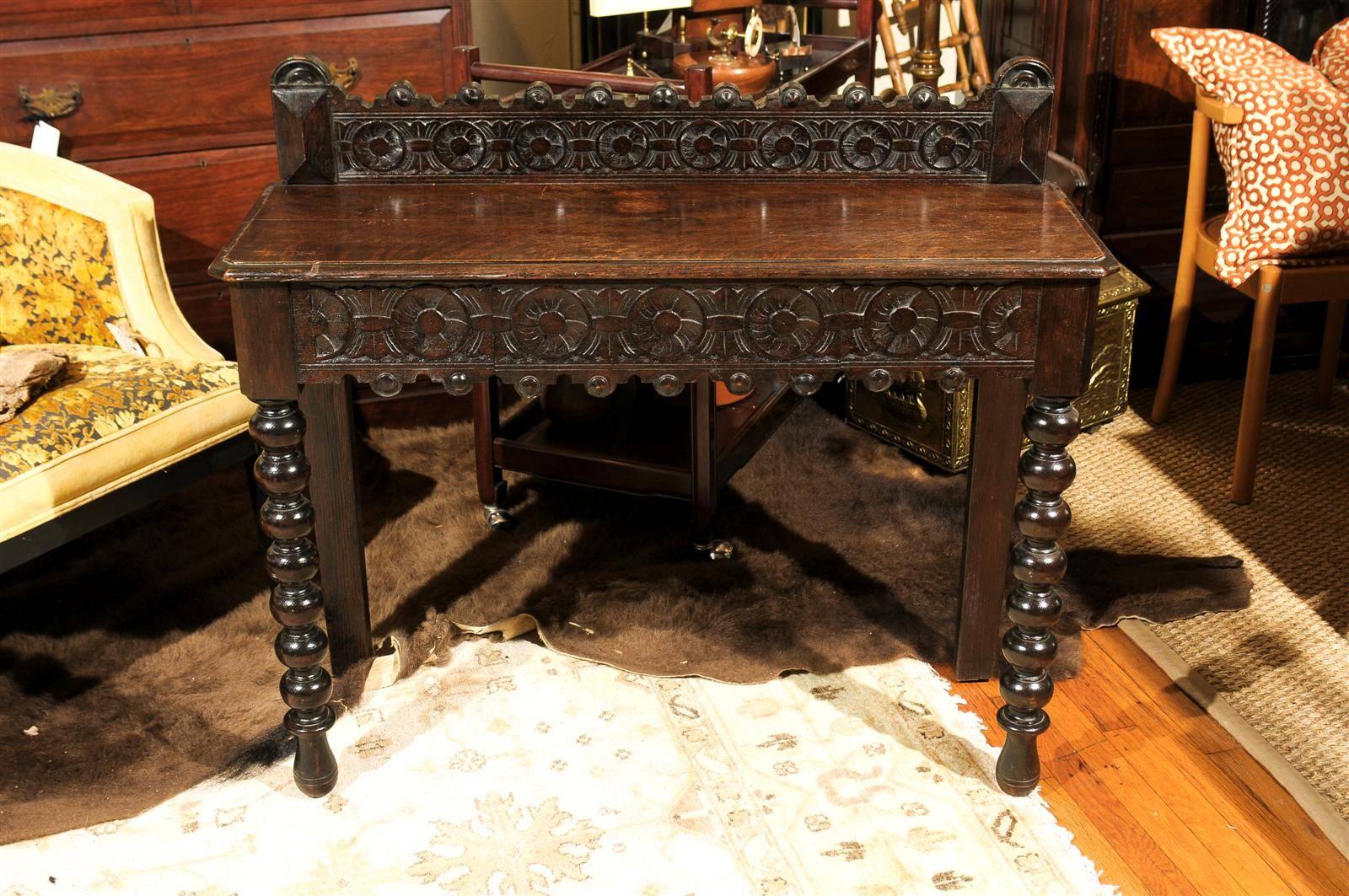 Italian Renaissance Revival Carved Oak Console Table 3