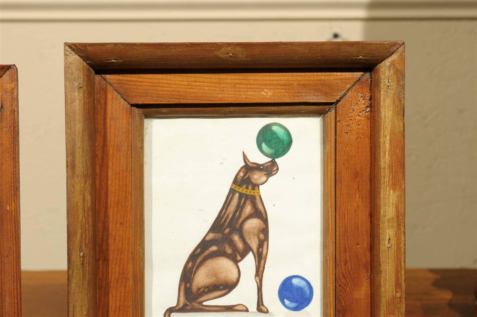 Paire d'études à l'aquarelle de chiens d'époque Art Déco en vente 1