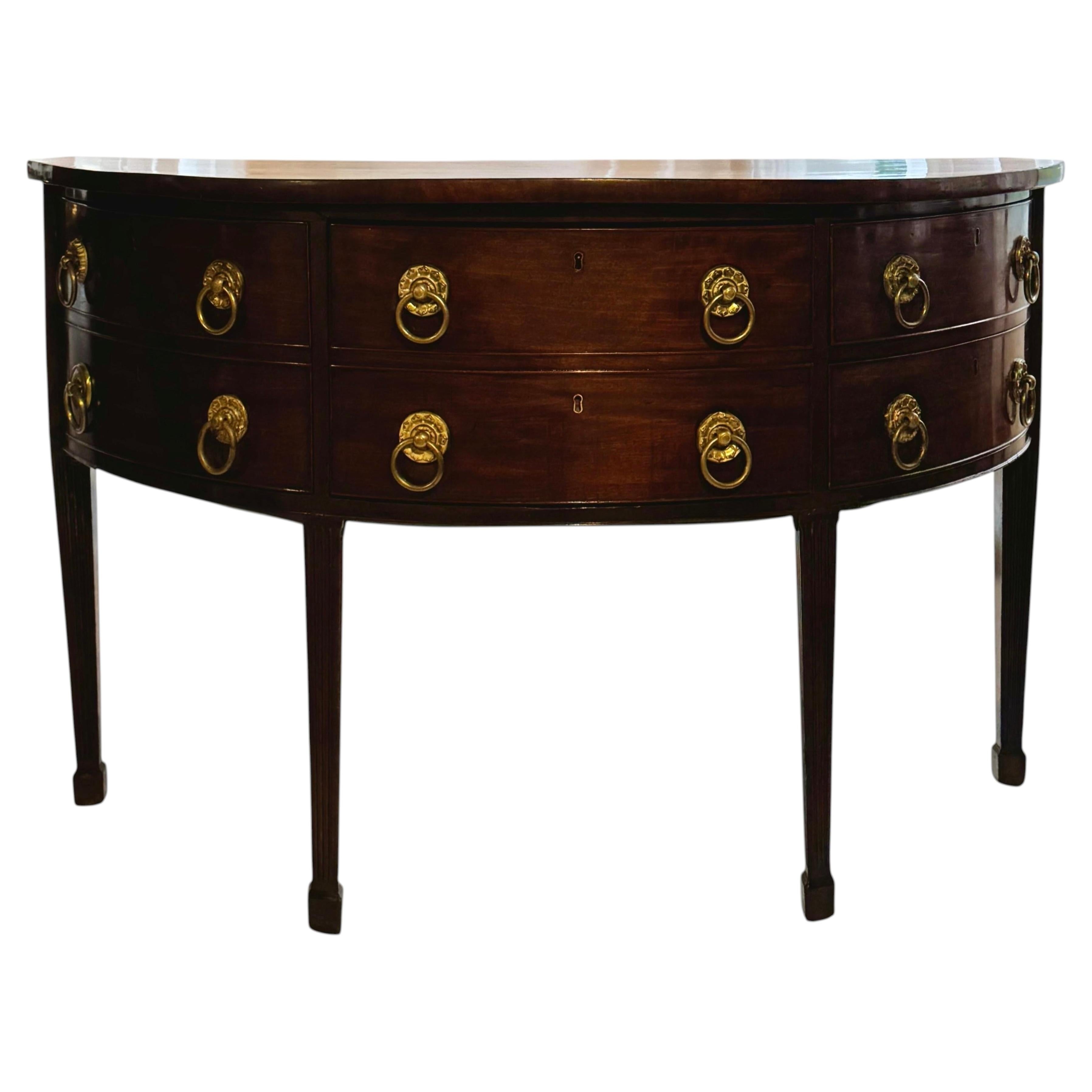 English Mahogany Demiluned Sideboard with Rosette Brass Hardware, circa 1810 For Sale