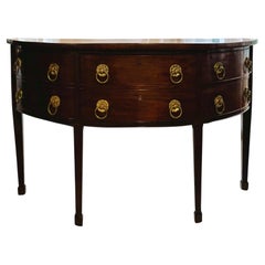 English Mahogany Demiluned Sideboard with Rosette Brass Hardware, circa 1810