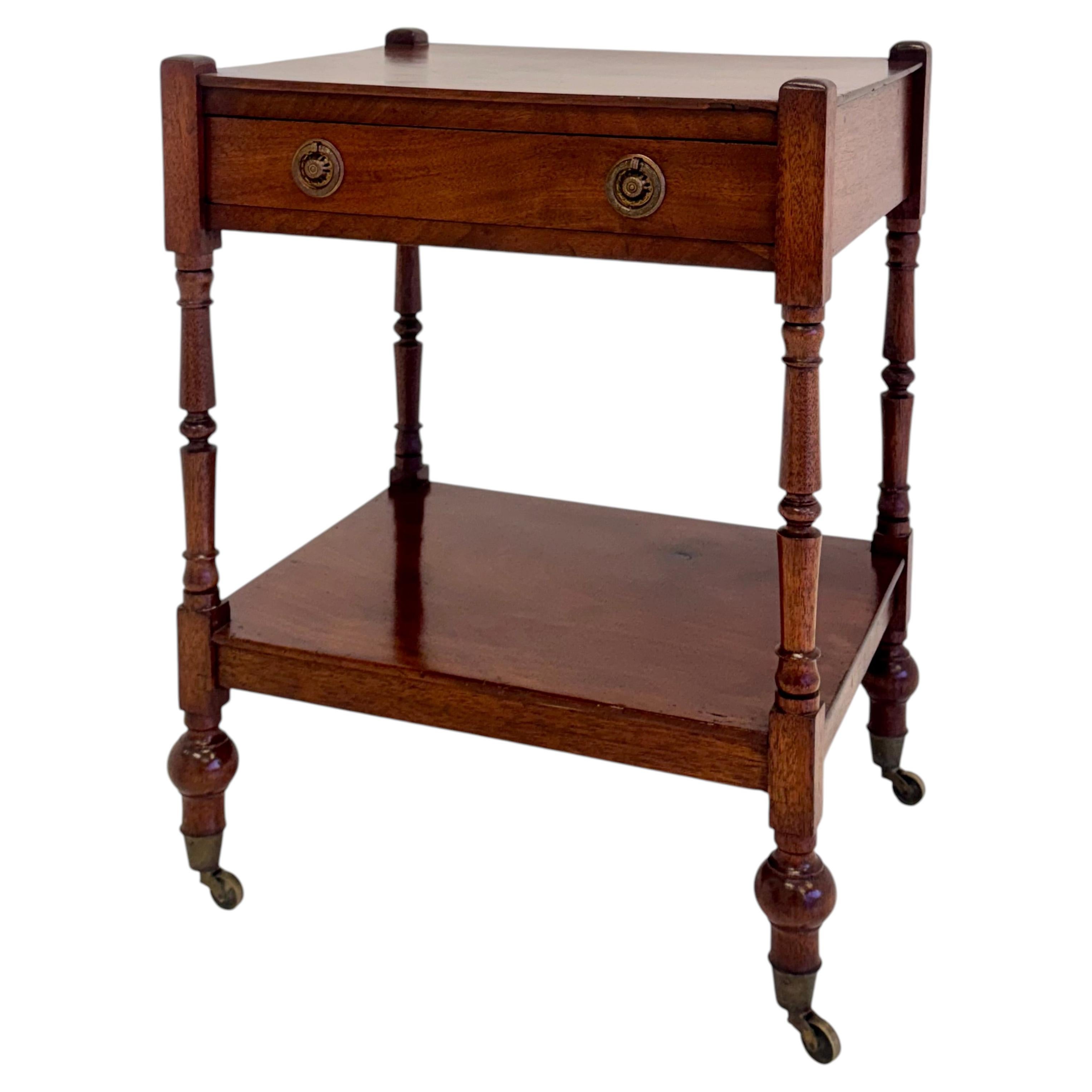 English Mahogany Two-Tier Georgian Style Side Table on Casters, circa 1930s For Sale