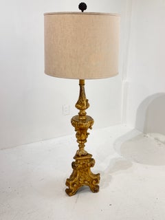 18th Century Italian Baroque Giltwood Altar Candlestick Table Lamp