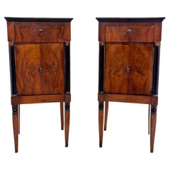 Pair of Early 19th Century Italian Empire Walnut Commodini with Ebonized Columns