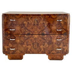 Italian Art Deco Burl Walnut Chest of Drawers with Chrome Hardware, circa 1930s