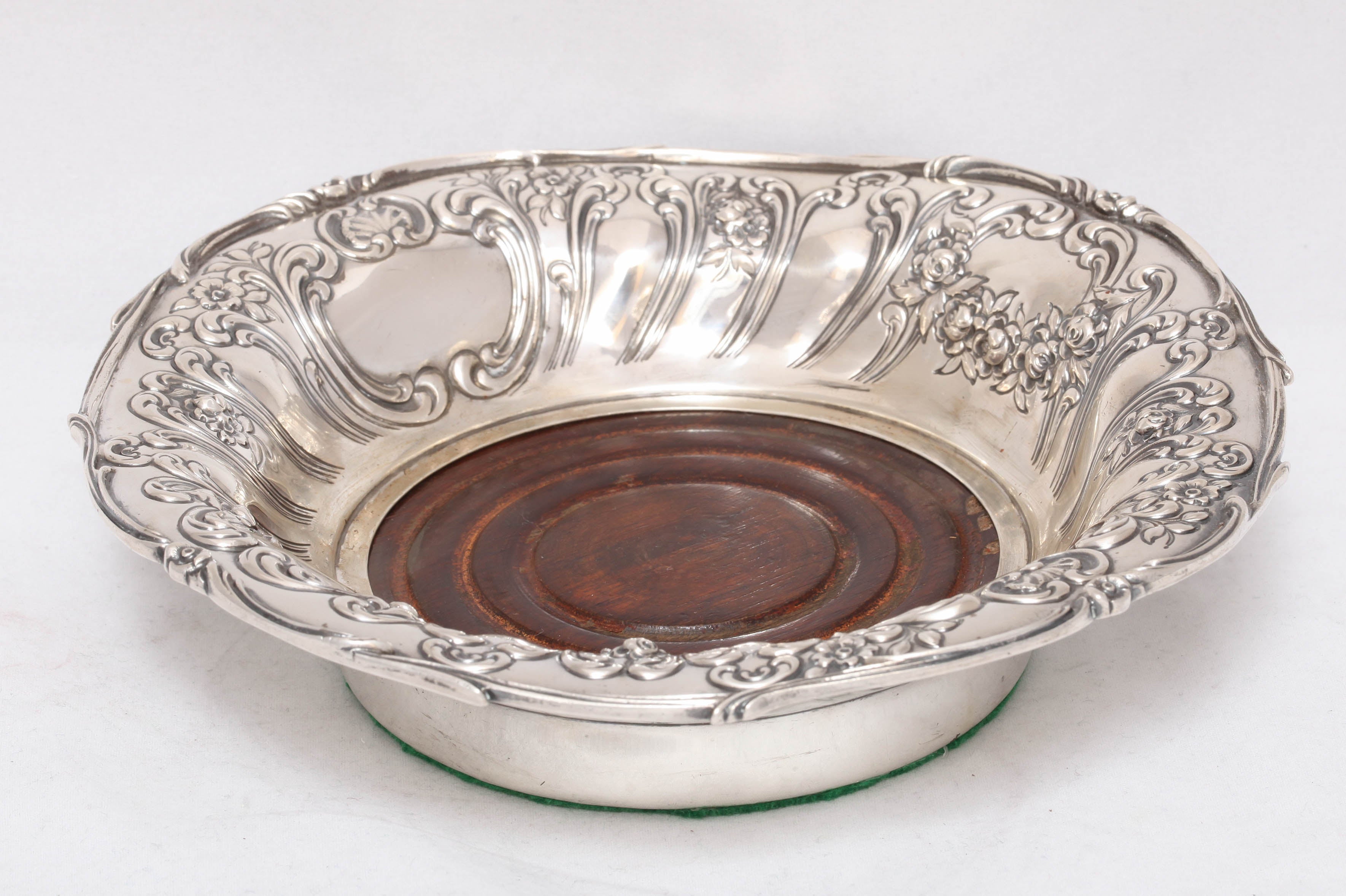 Victorian Sterling Silver-Mounted Wood Wine/Champagne Bottle Coaster