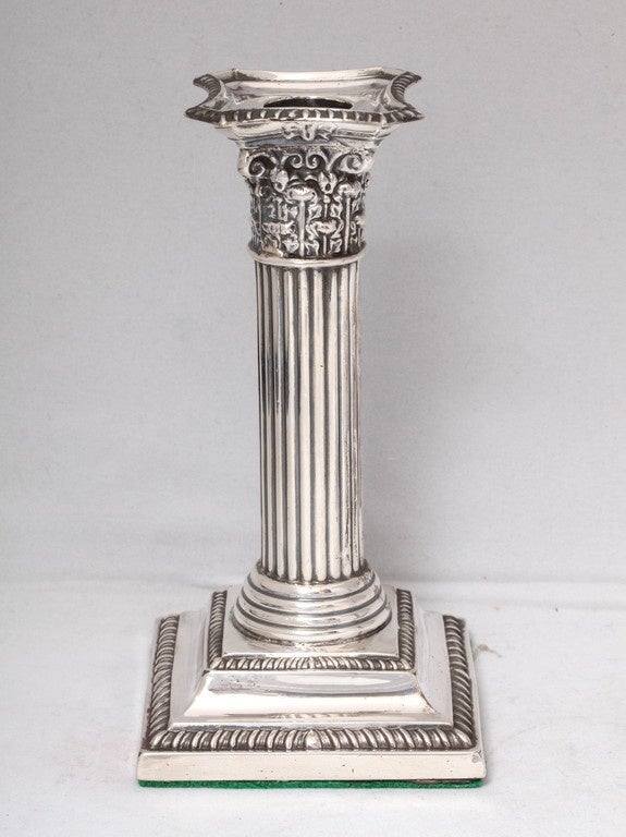 Edwardian Pair of Sterling Silver Corinthian Column Candlesticks 2
