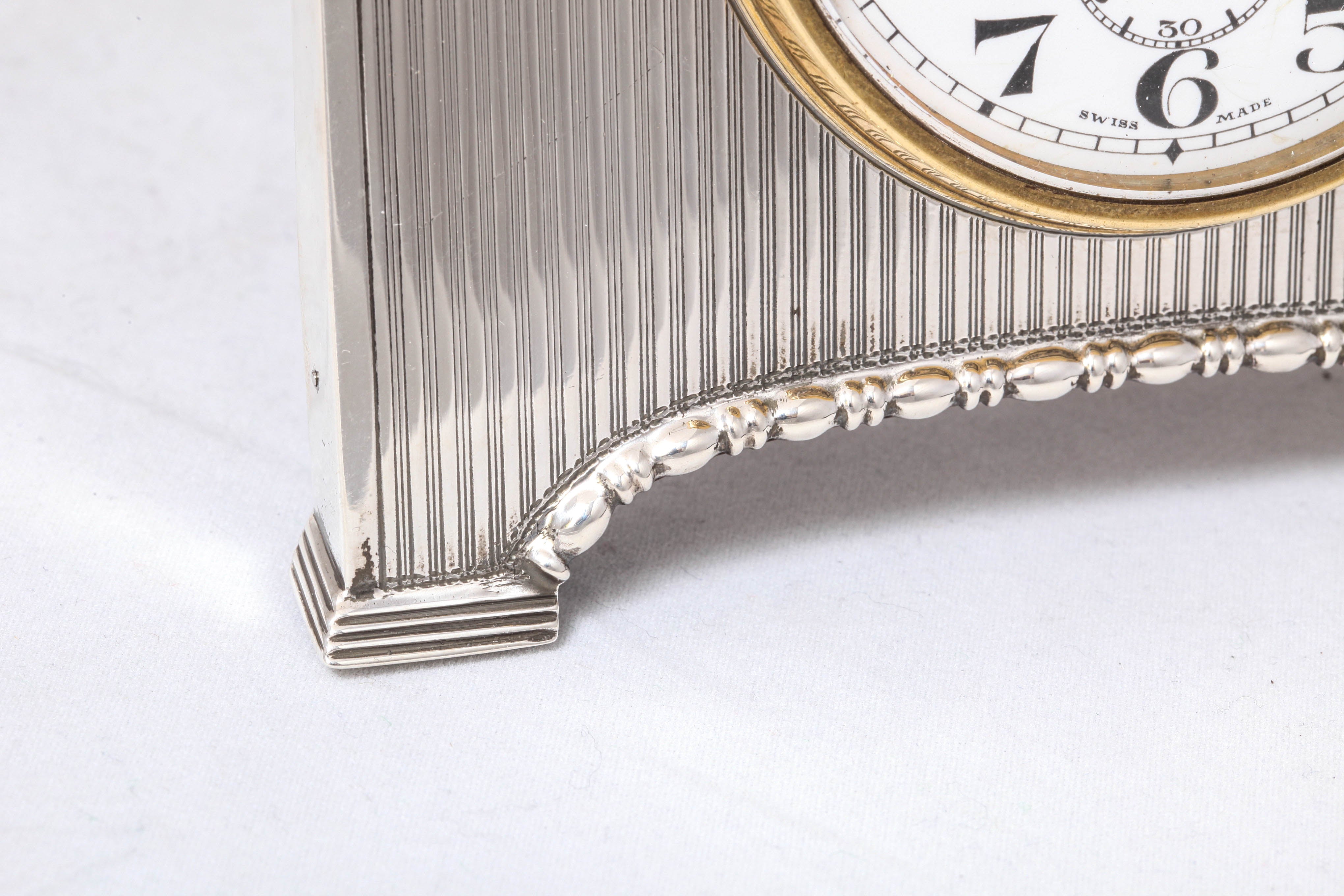 Art Deco Sterling Silver Footed Table Clock 2