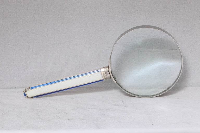 Great Britain (UK) Art Deco Sterling Silver and Guilloche Enamel-Mounted Magnifying Glass