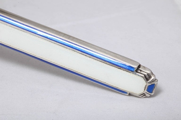 Art Deco Sterling Silver and Guilloche Enamel-Mounted Magnifying Glass 2