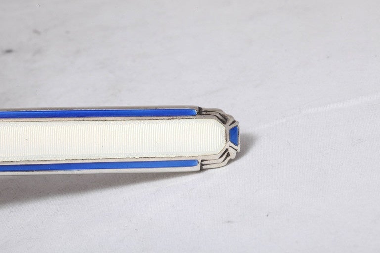 Art Deco Sterling Silver and Guilloche Enamel-Mounted Magnifying Glass 3