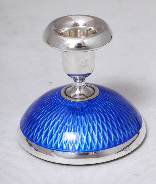 Pair of Art Deco Sterling Silver and Guilloche Enamel Andersen Candlesticks 1
