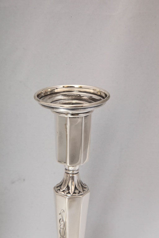American Pair of Sterling Silver Adams-Style Candlesticks