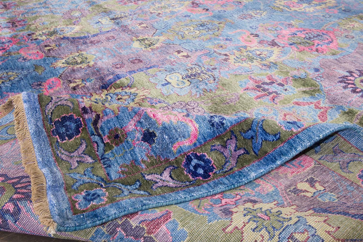 Hand-Knotted 21st Century Multicolored Indian Rug