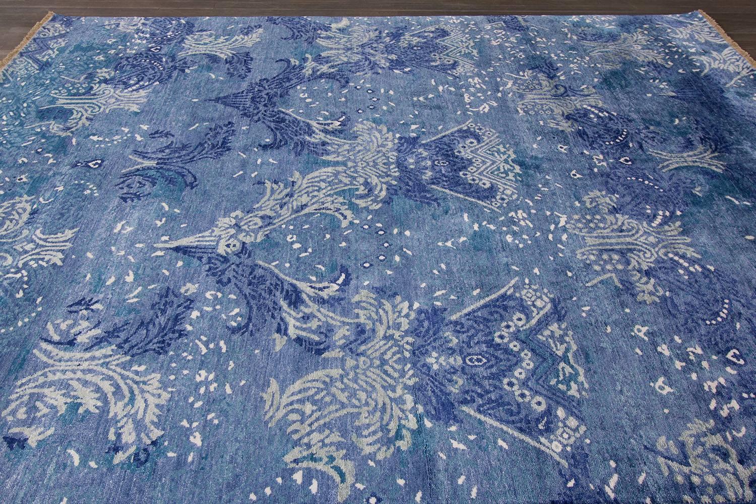 Hand-Knotted Blue Indian Rug