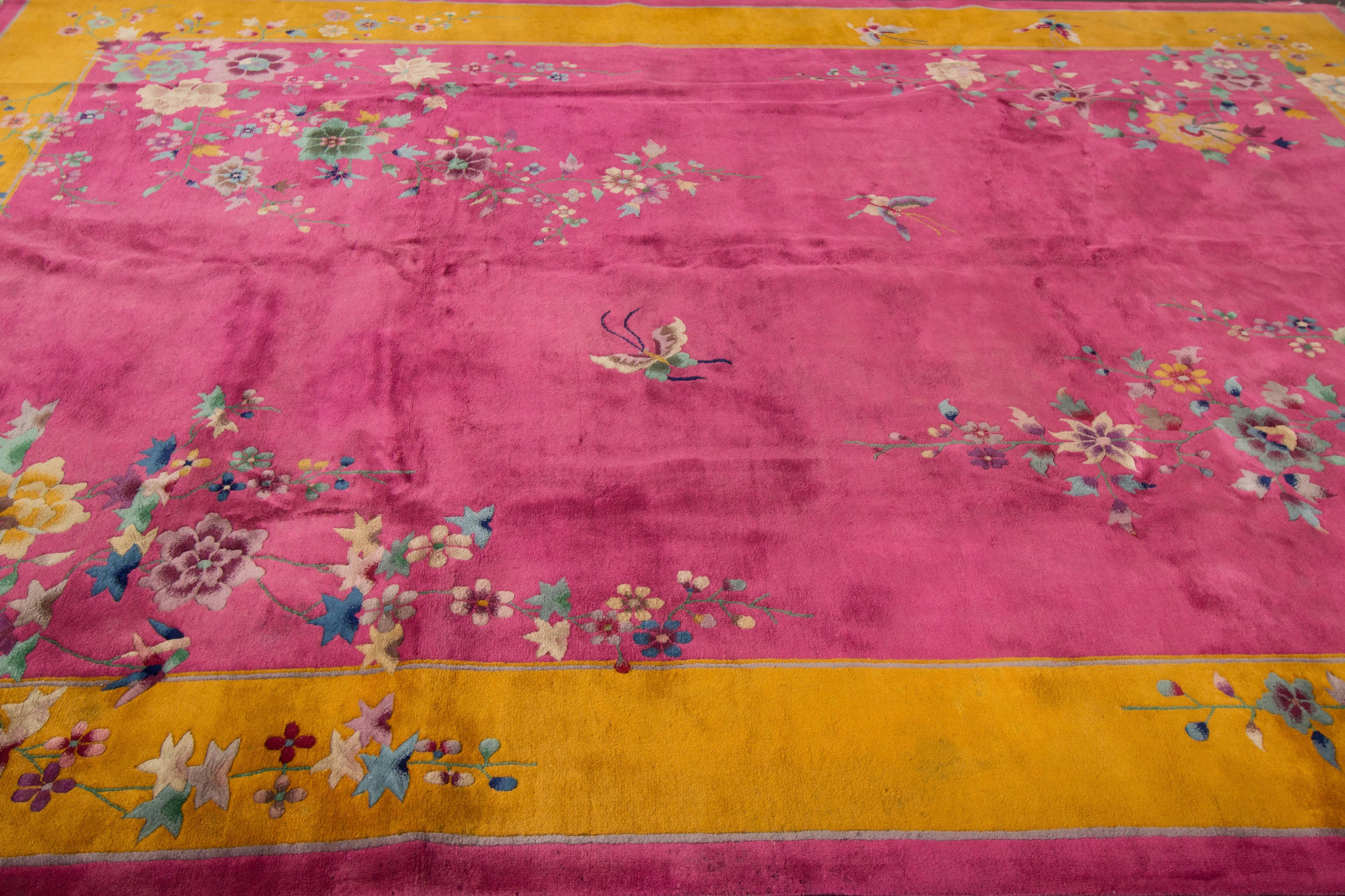 Hand-Knotted Pink Chinese Deco Rug