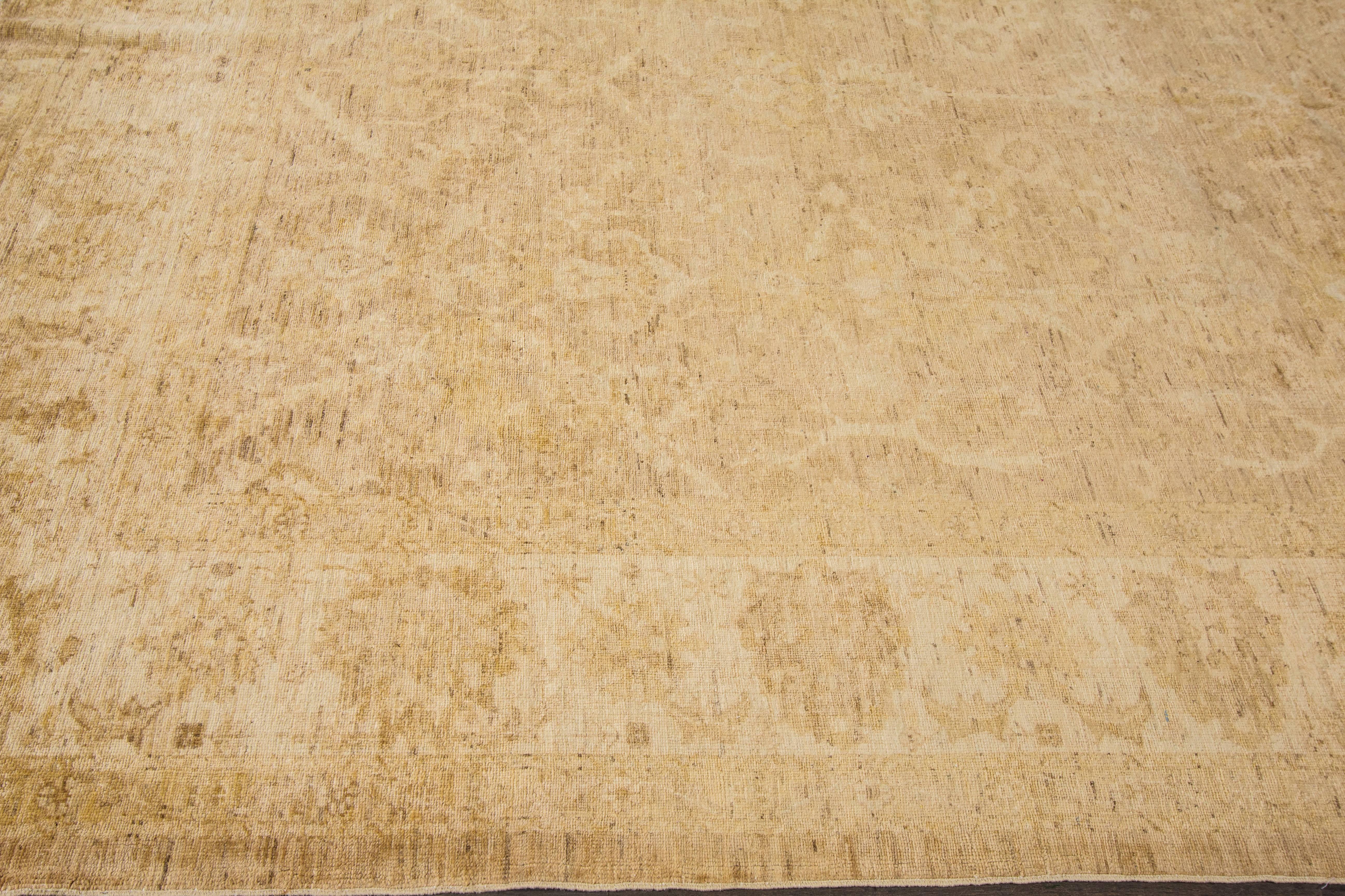 Hand-Knotted 21st Century Contemporary Beige, Gold Peshawar Rug For Sale