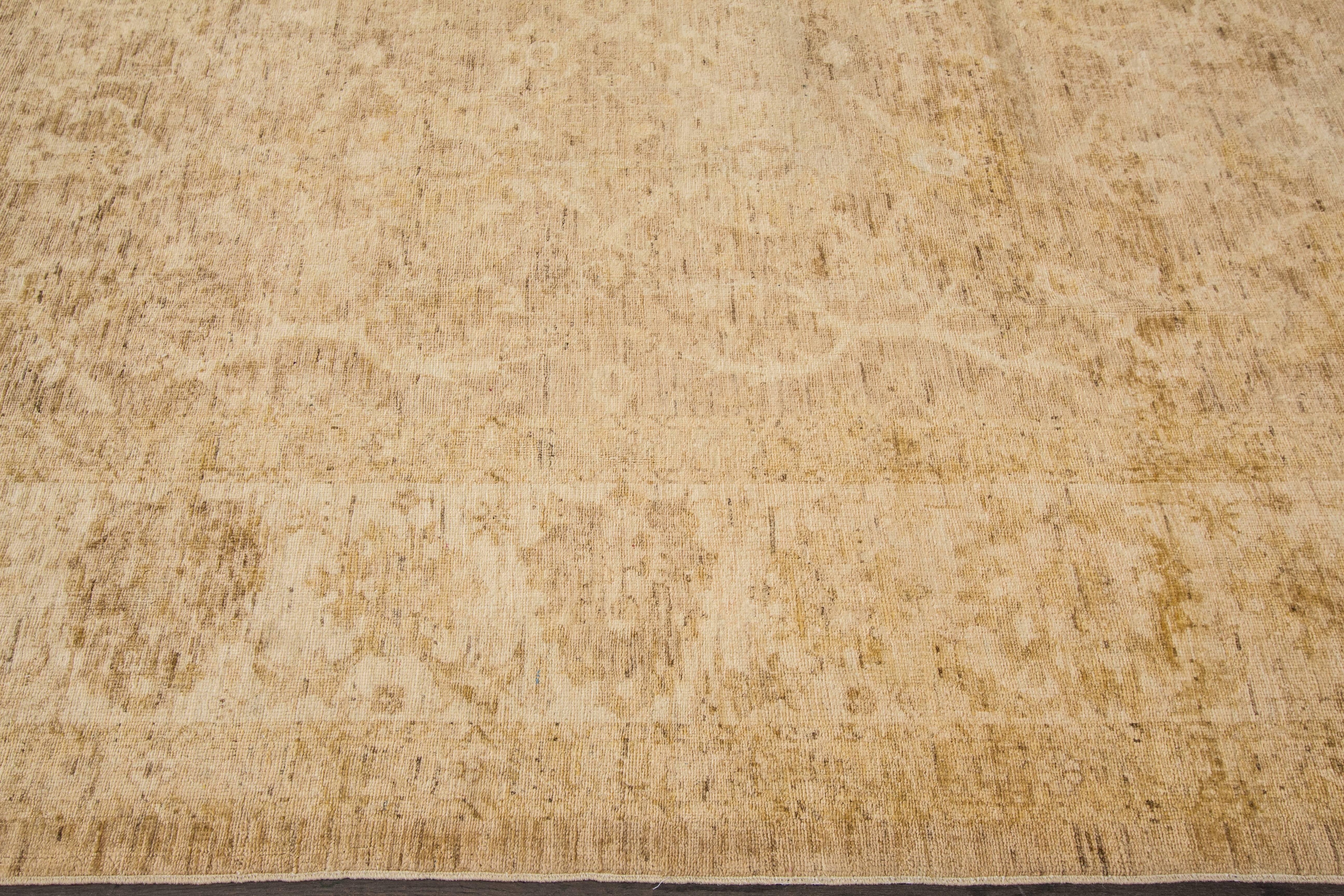 Wool 21st Century Contemporary Beige, Gold Peshawar Rug For Sale