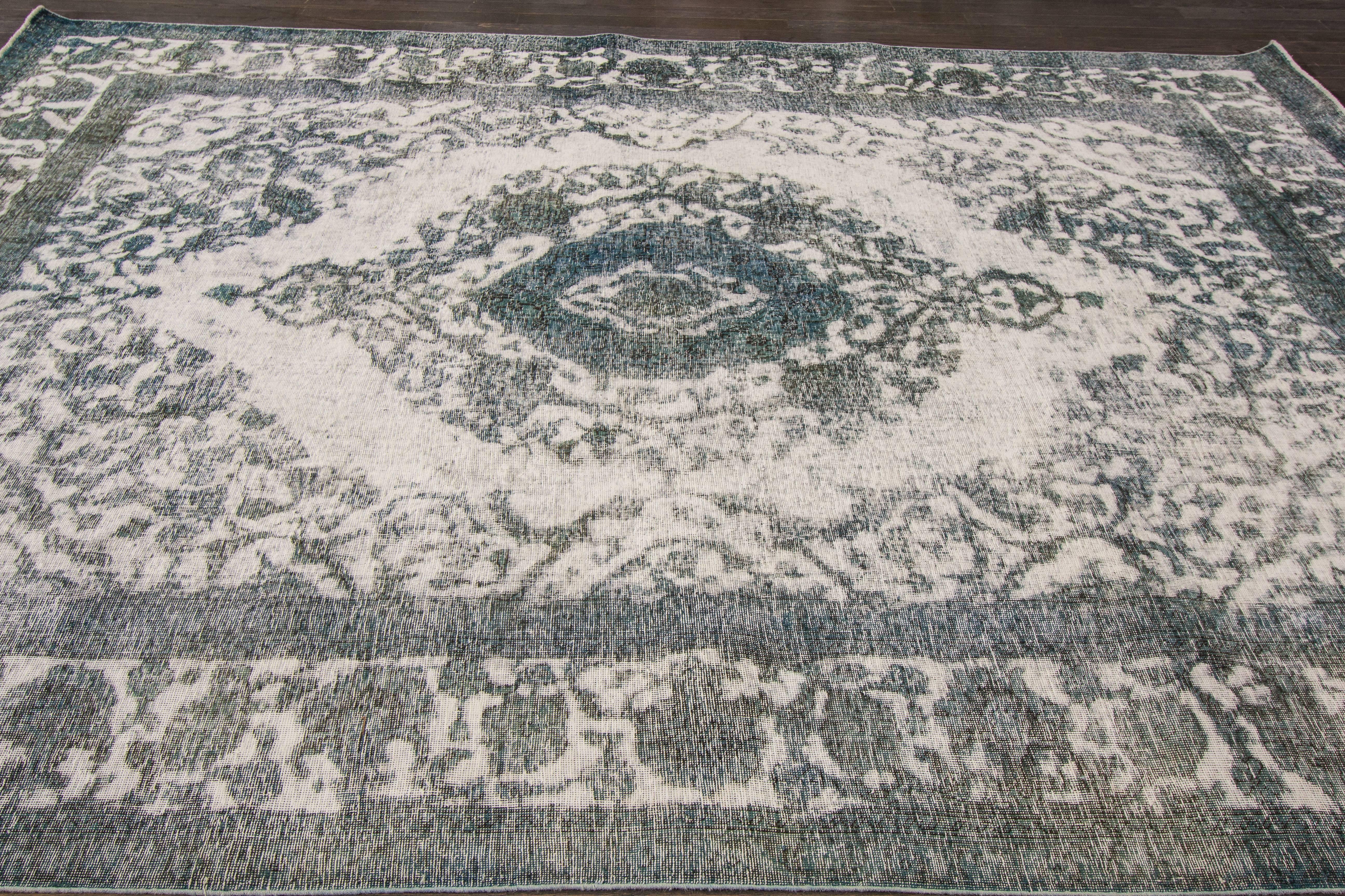 Wool Early 20th Century Antique Gray, Blue Overdyed Persian Rug For Sale