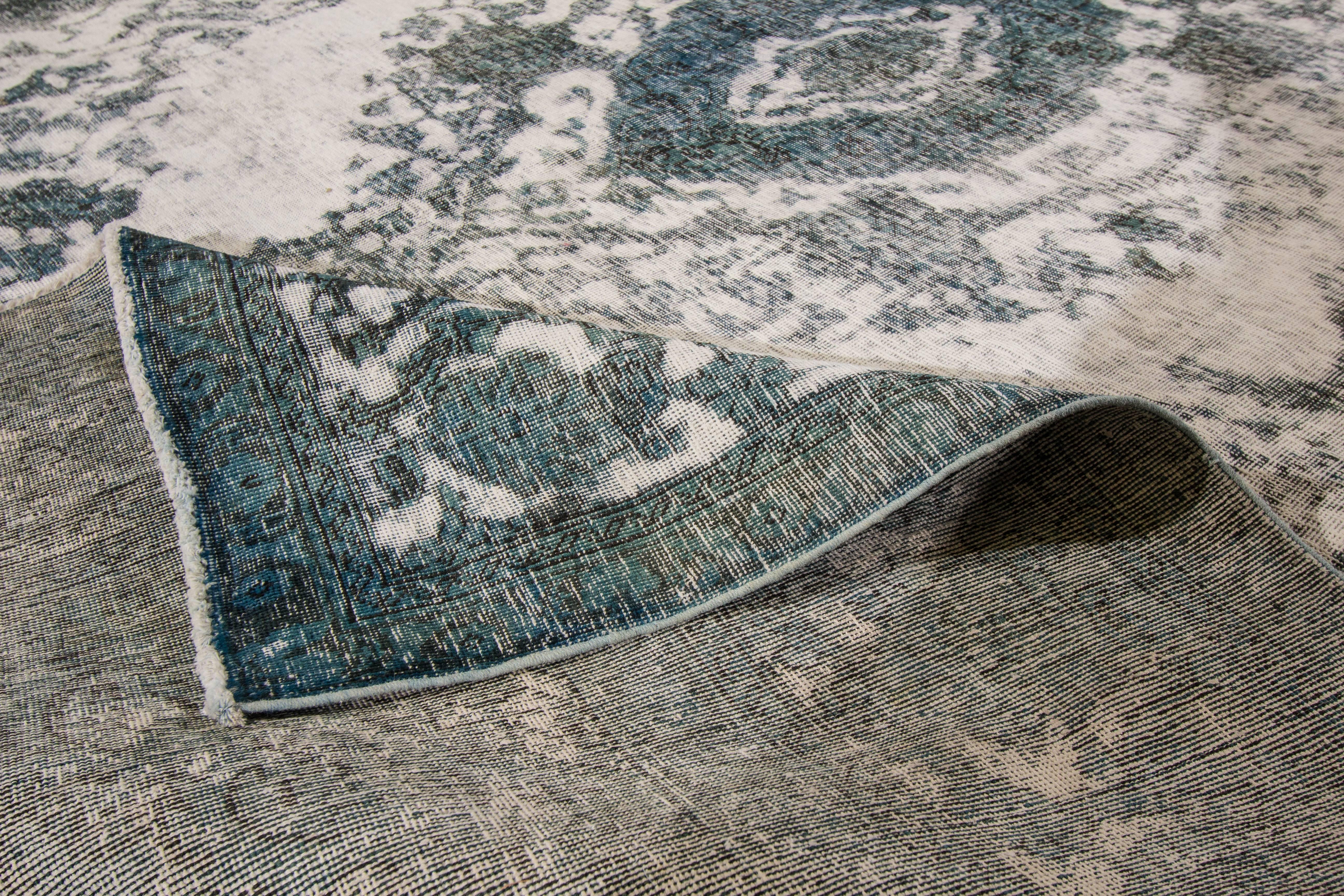 19th Century Early 20th Century Antique Gray, Blue Overdyed Persian Rug For Sale