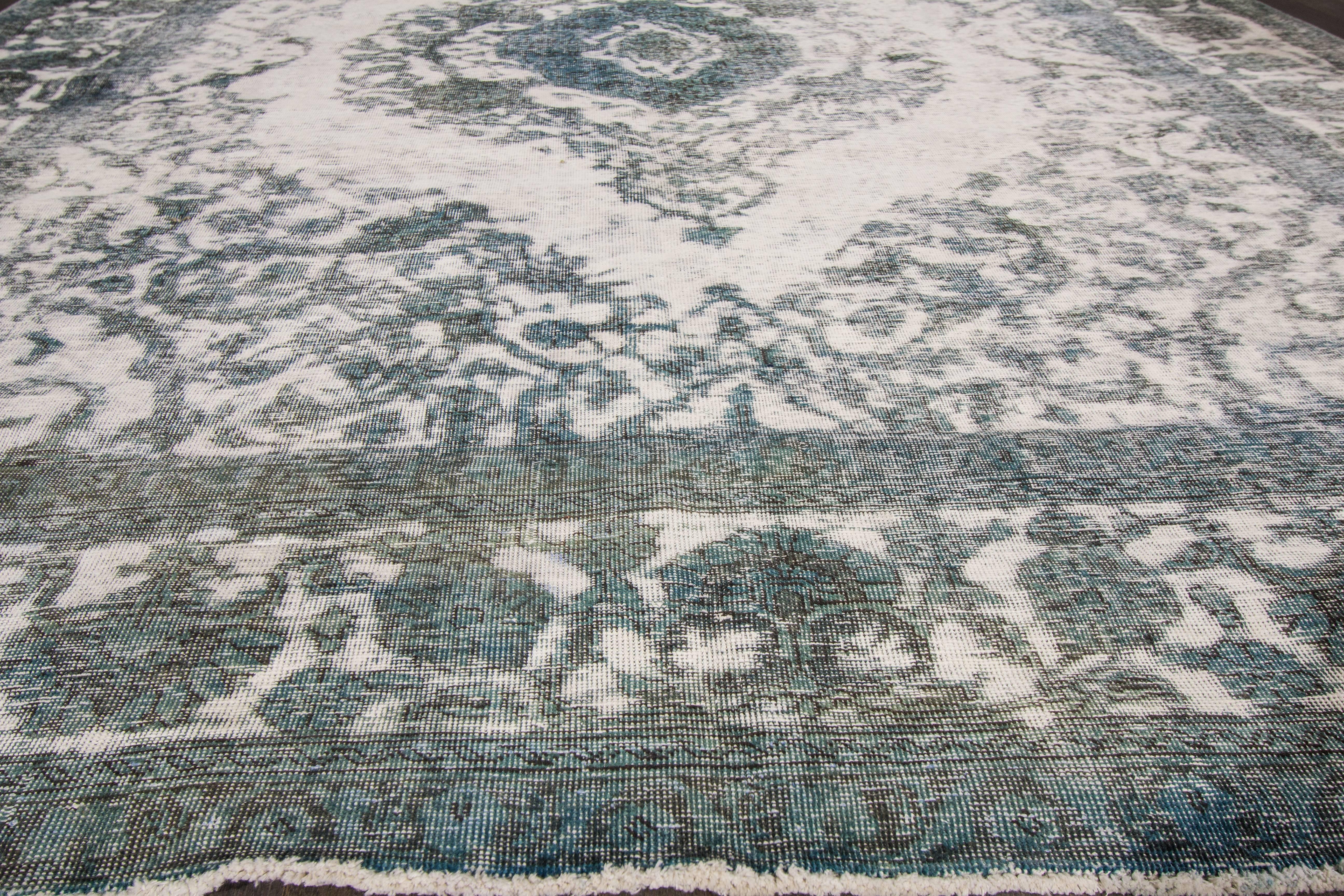 Early 20th Century Antique Gray, Blue Overdyed Persian Rug For Sale 1