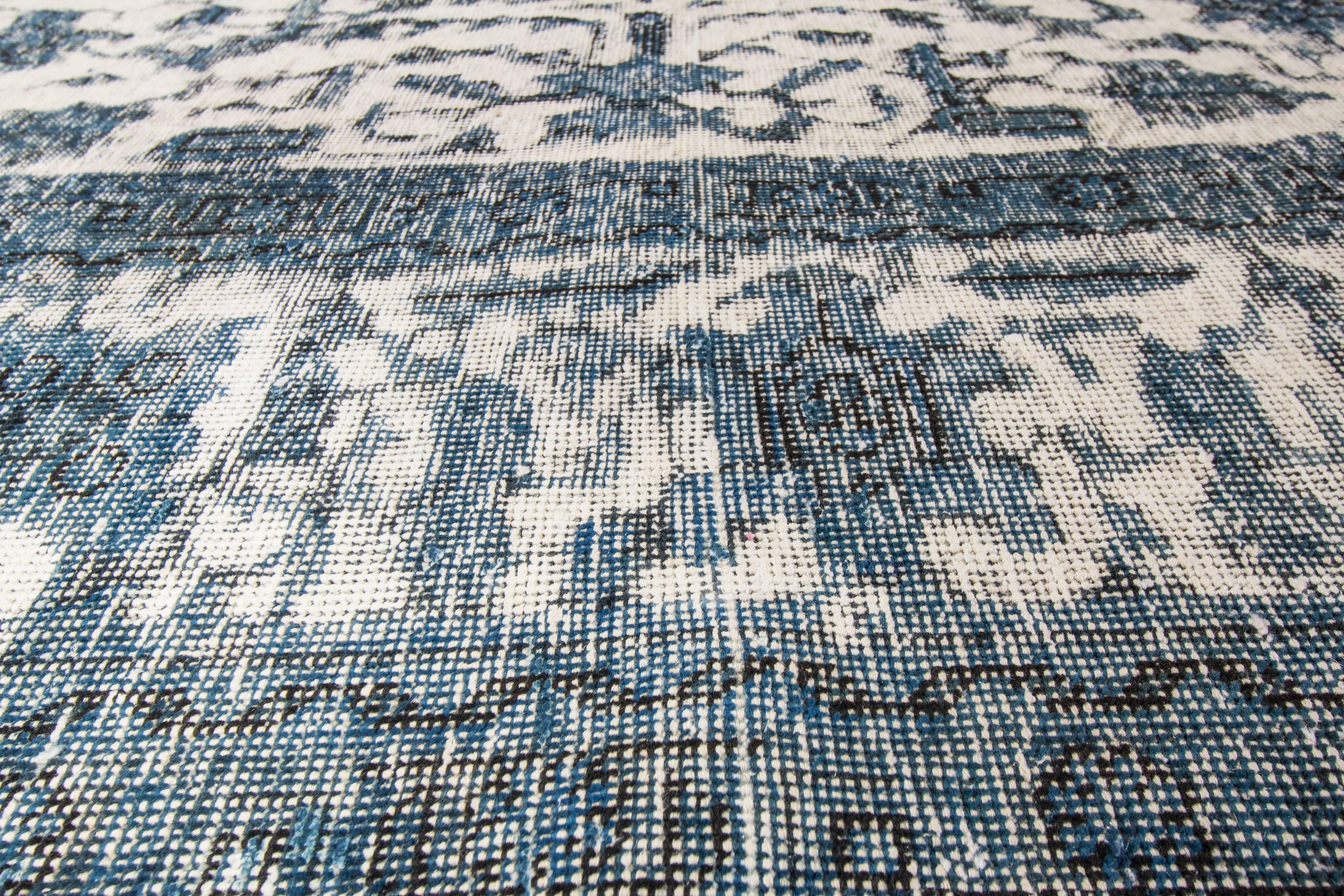 Hand-Knotted 21st Century Contemporary Teal, Blue Overdyed Pakistani Rug For Sale