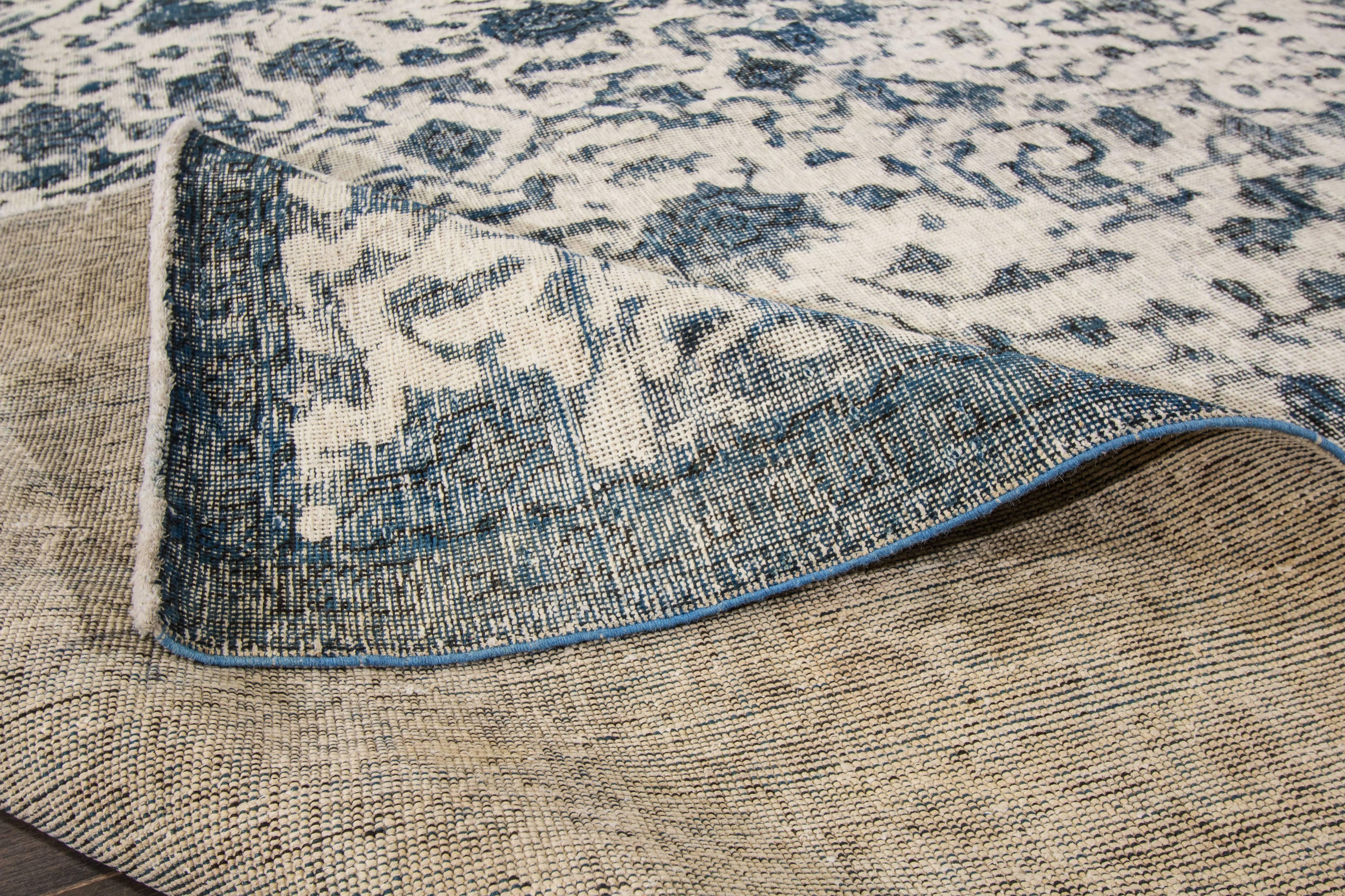 Wool 21st Century Contemporary Teal, Blue Overdyed Pakistani Rug For Sale