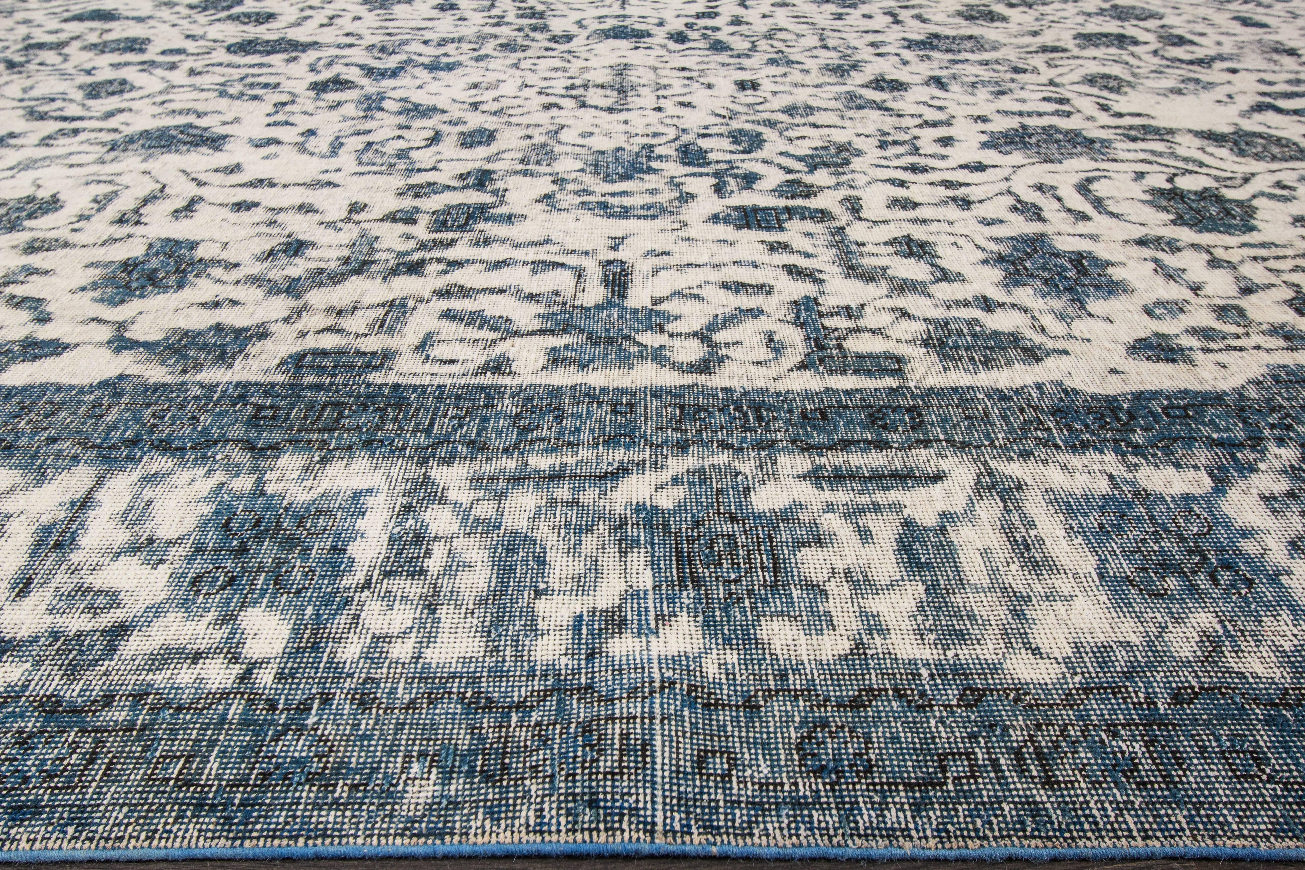 21st Century Contemporary Teal, Blue Overdyed Pakistani Rug For Sale 1