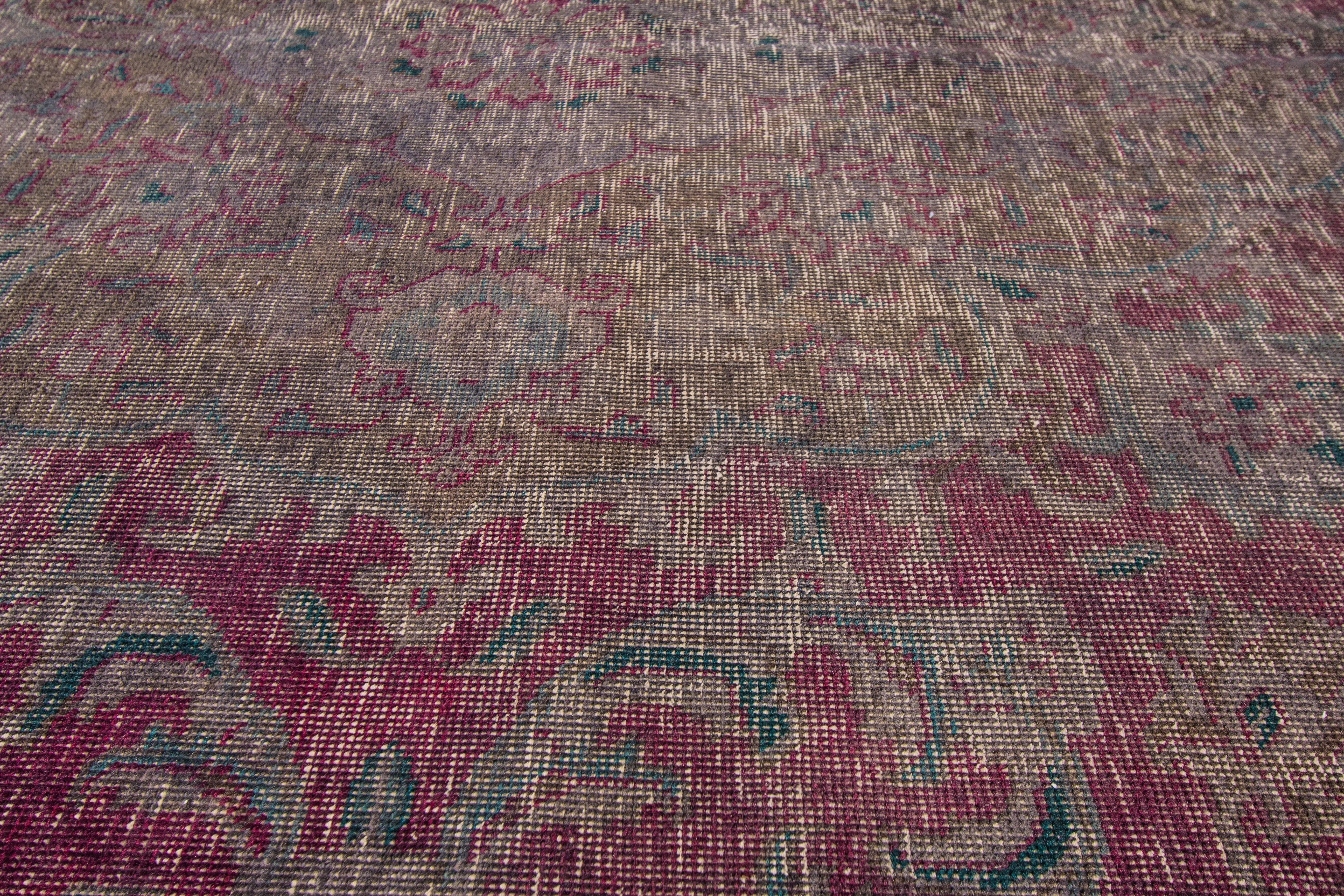 Wool 21st Century Contemporary Rose, Gray Overdyed Pakistani Rug For Sale