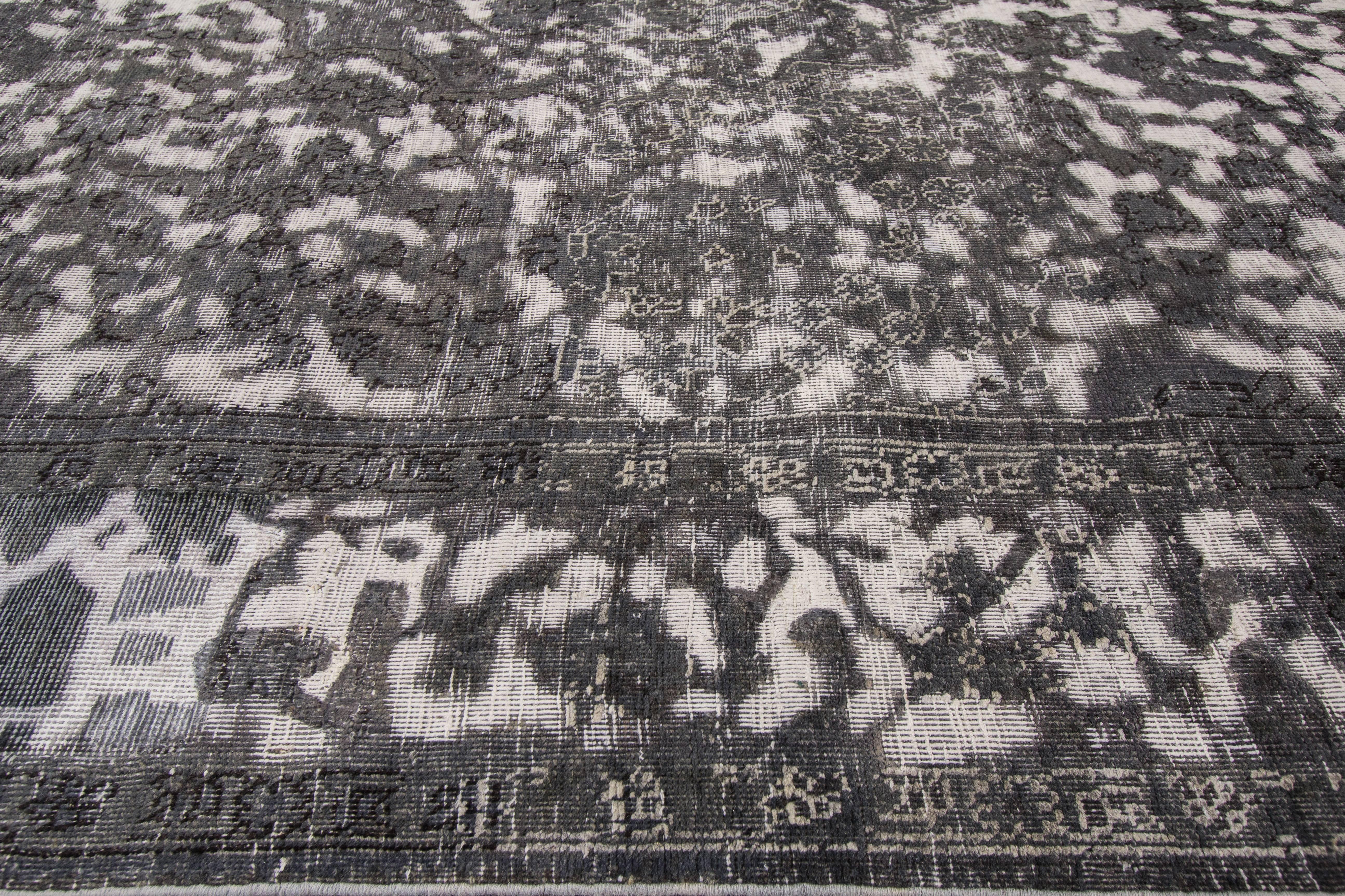 Hand-Knotted 21st Century Contemporary Gray, Ivory Overdyed Pakistani Rug For Sale