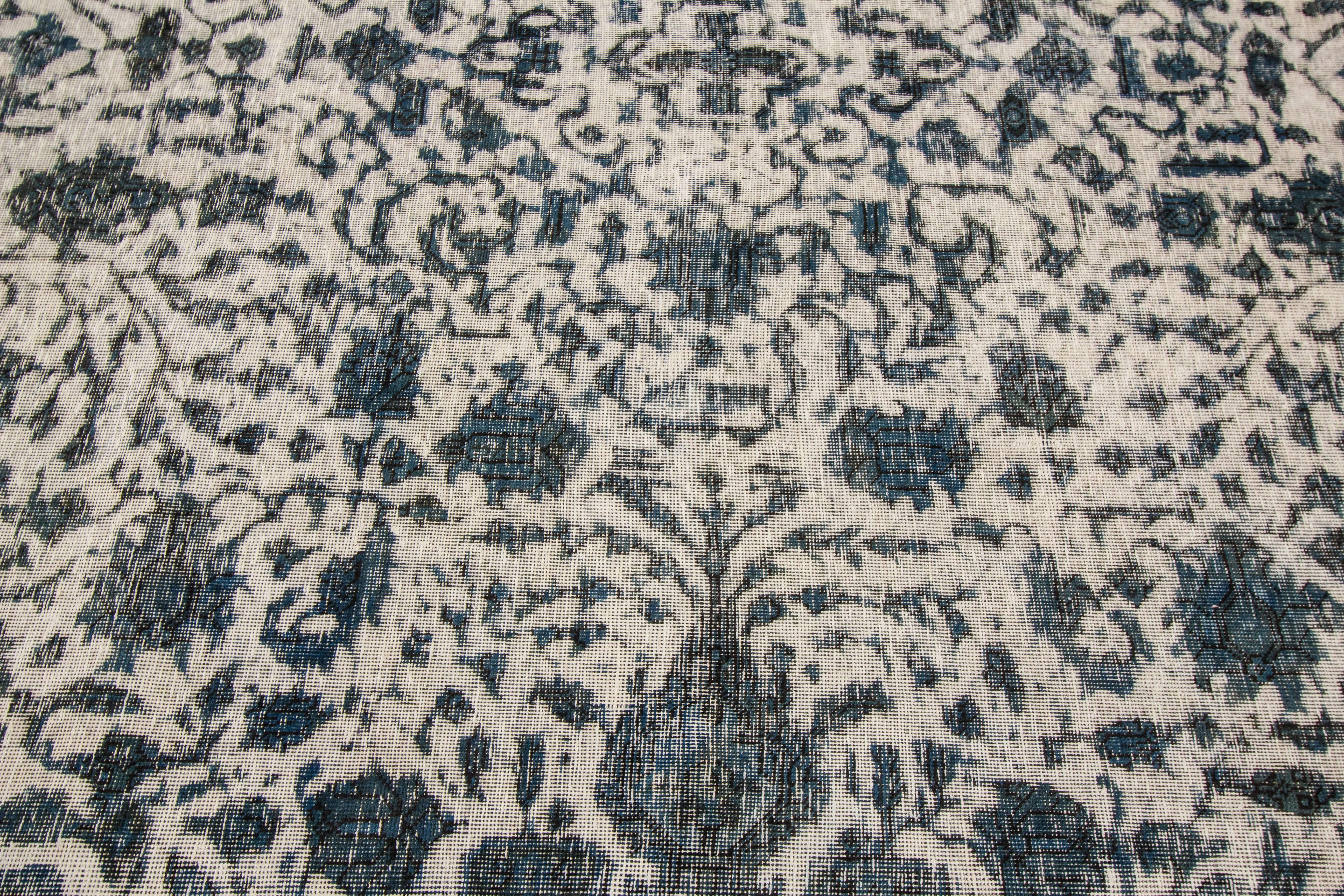 21st Century Contemporary Teal, Ivory Overdyed Pakistani Rug In Distressed Condition In Norwalk, CT