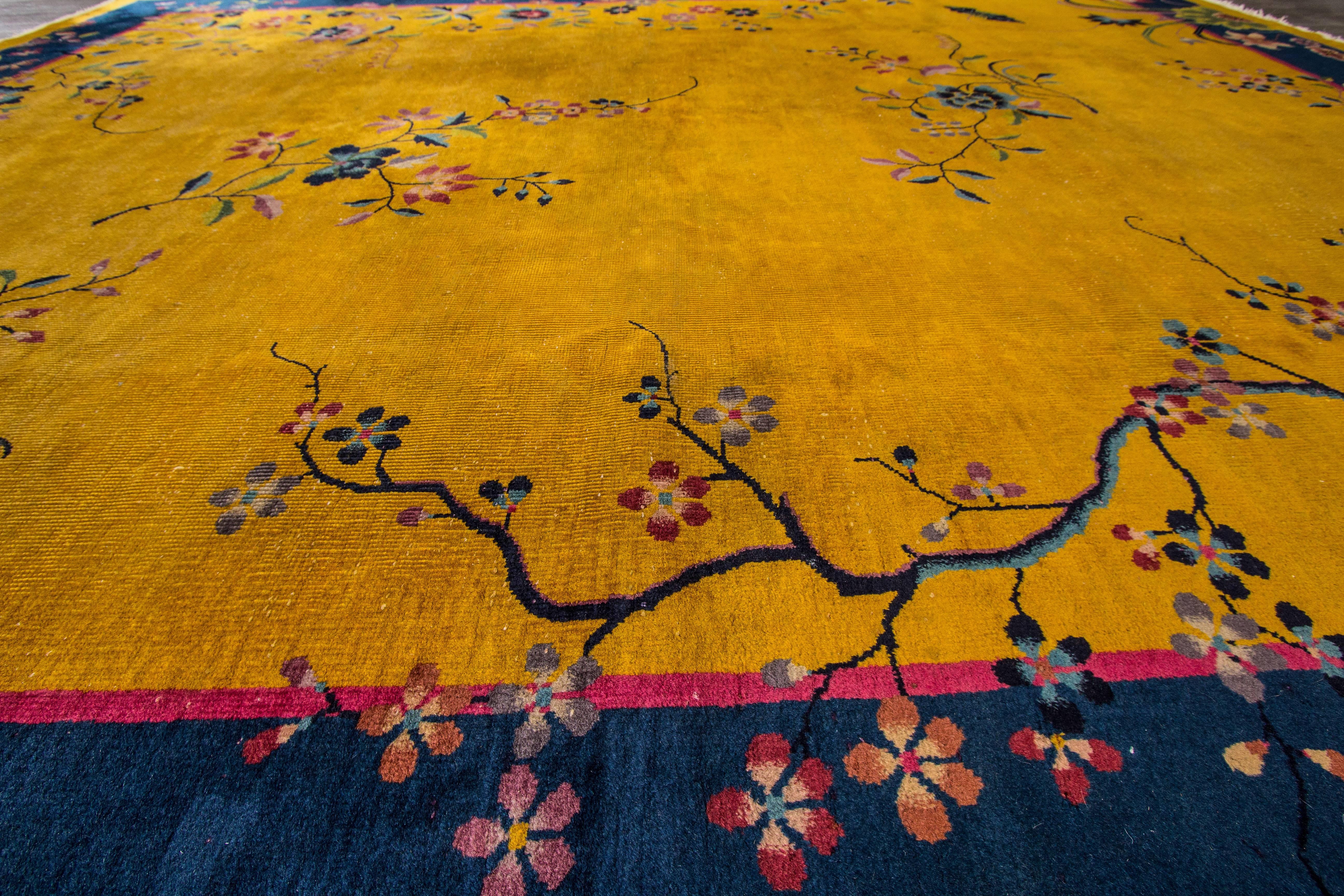Hand-Knotted Yellow Chinese Deco