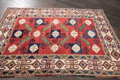 Vintage Hand-Knotted Turkish Kazak Rug, Wool, Geometric Design, 2000