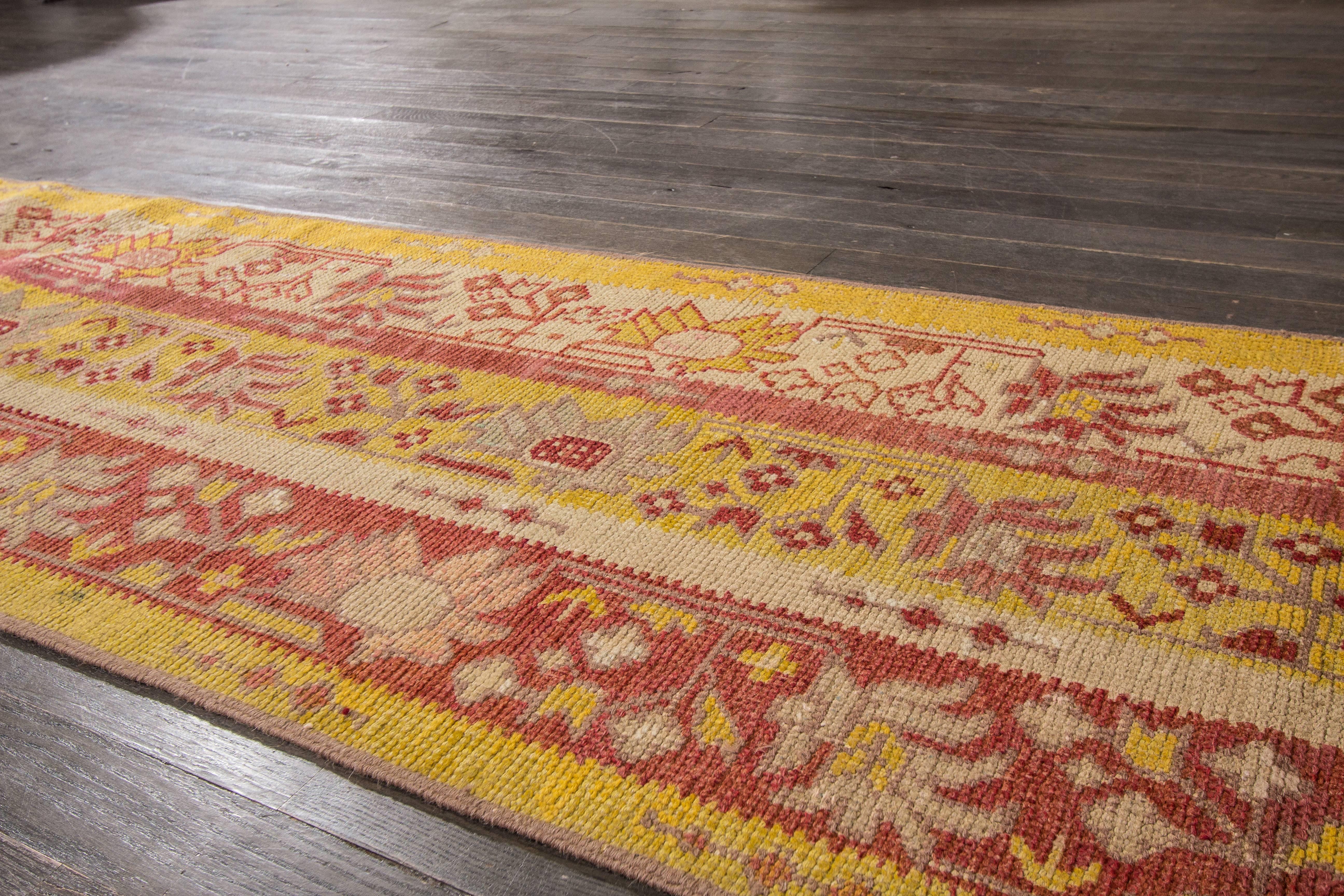 Hand-Knotted Antique Turkish Oushak Runner