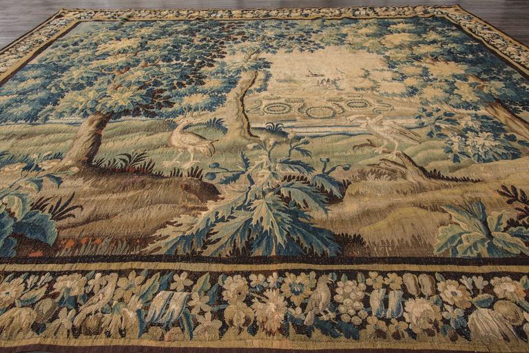 Belgian Antique Flemish Verdure Tapestry, 17th Century For Sale