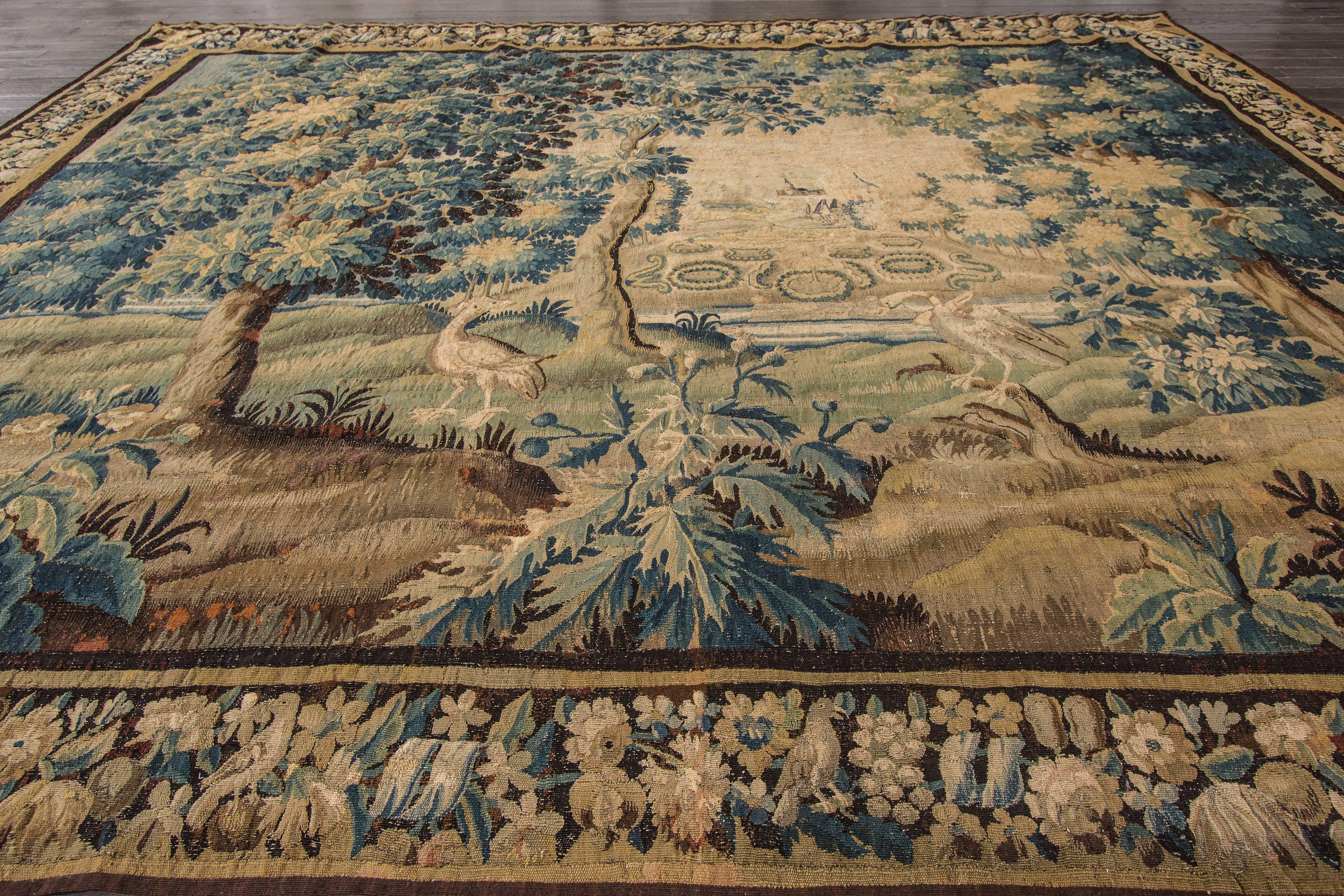 17th century flemish verdue tapestry