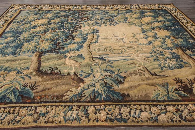 Hand-Knotted Antique Flemish Verdure Tapestry, 17th Century For Sale