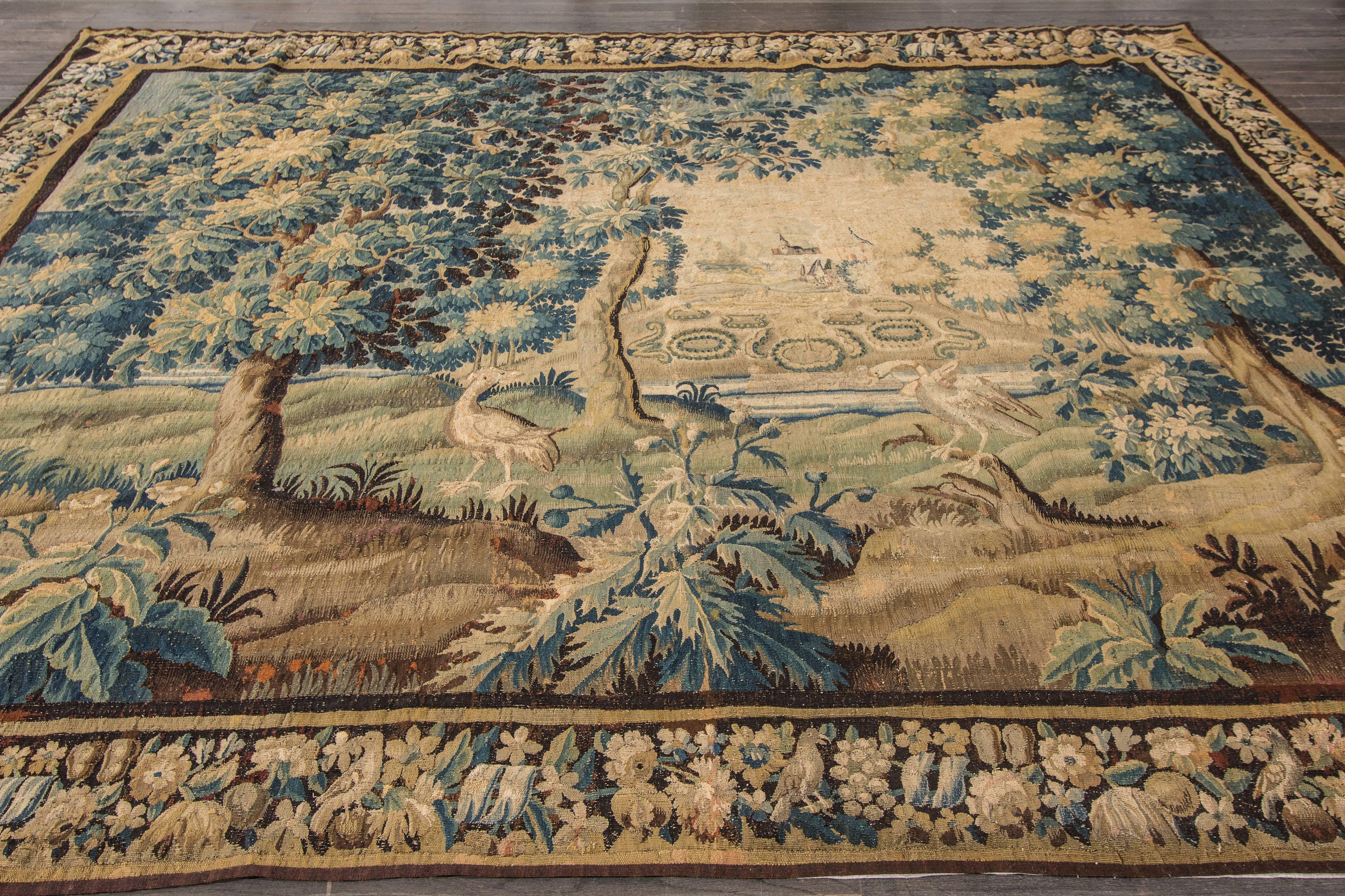 Belgian Antique Flemish Verdure Tapestry, 17th Century For Sale