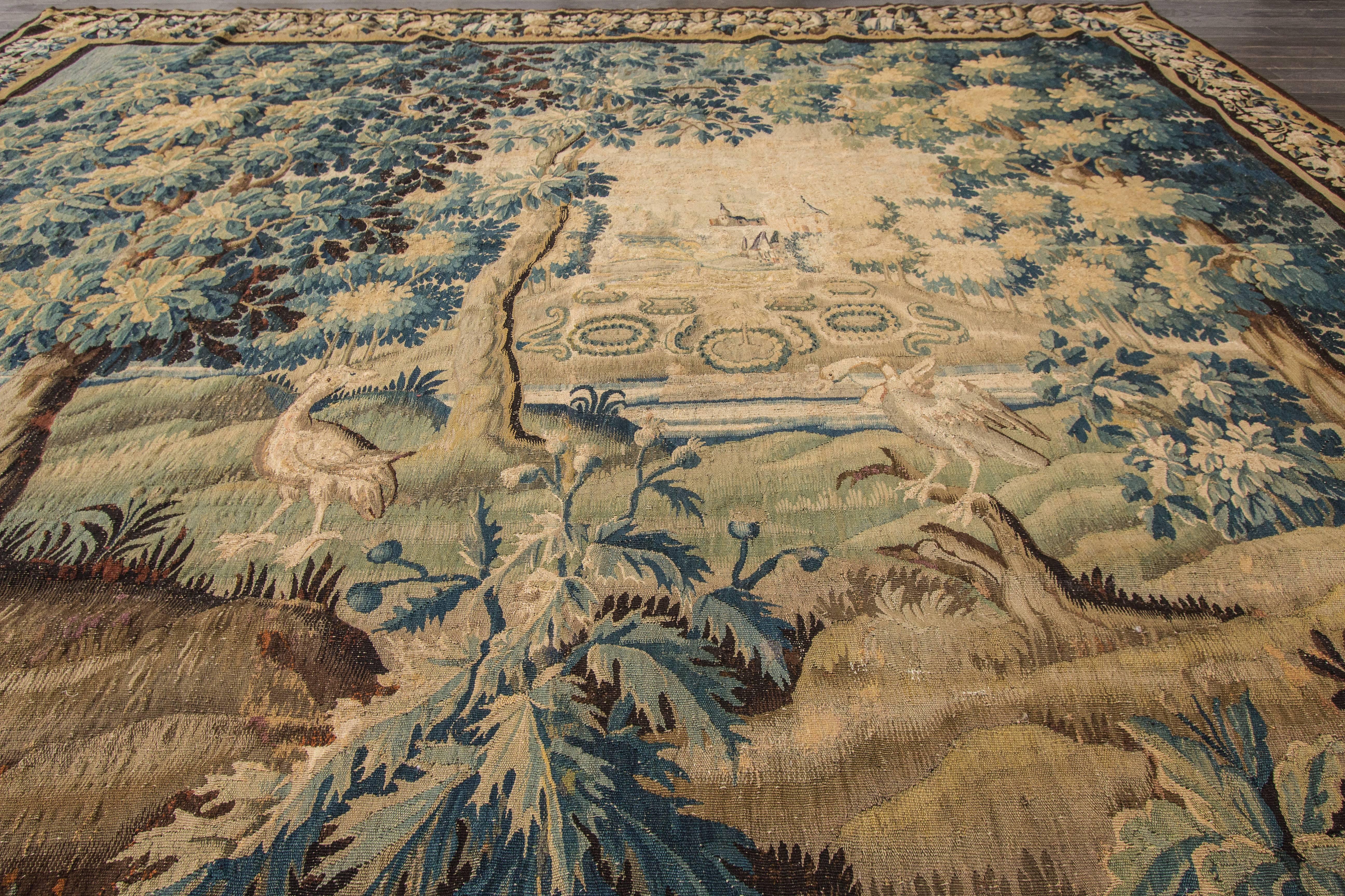 Hand-Knotted Antique Flemish Verdure Tapestry, 17th Century