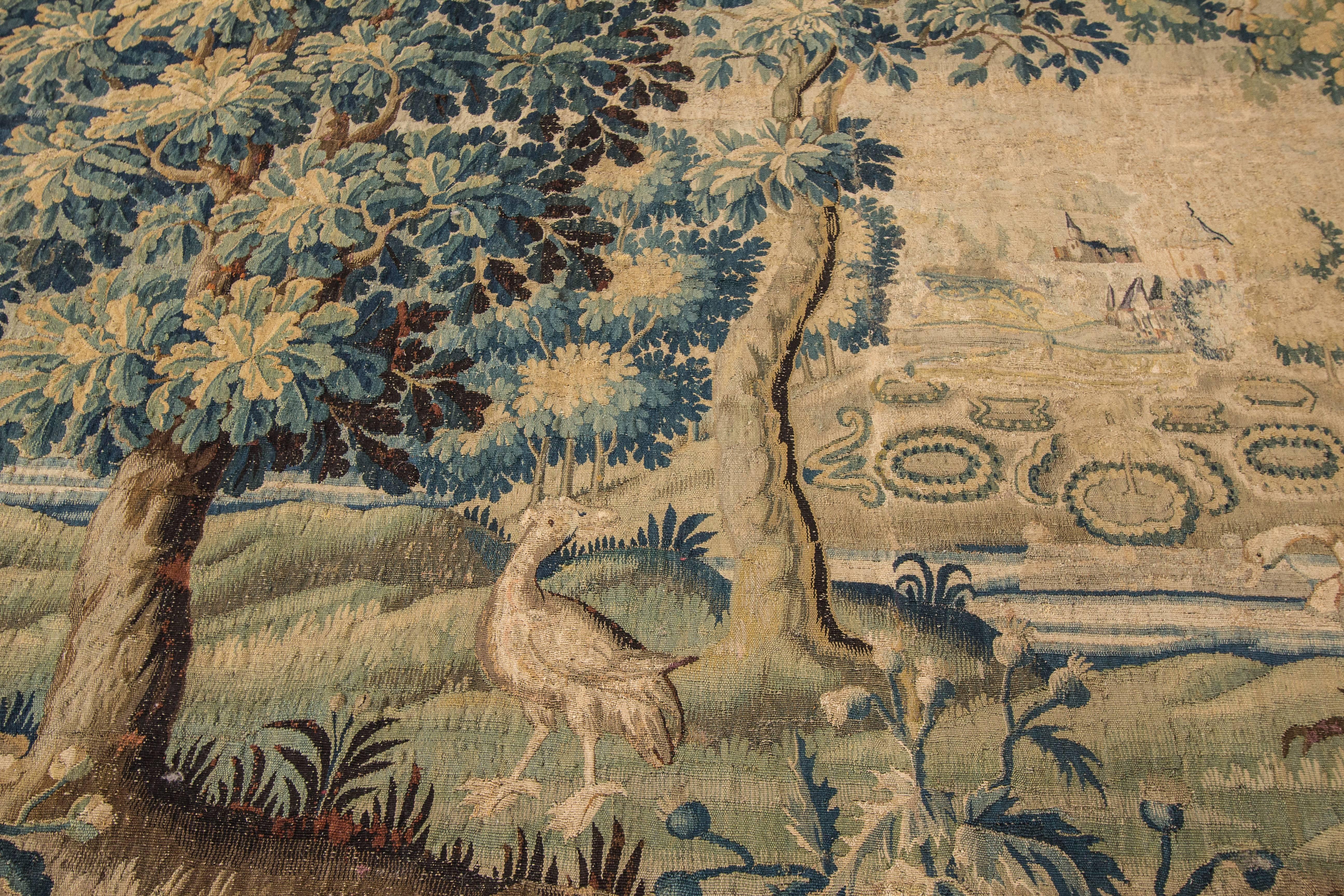 18th Century and Earlier Antique Flemish Verdure Tapestry, 17th Century