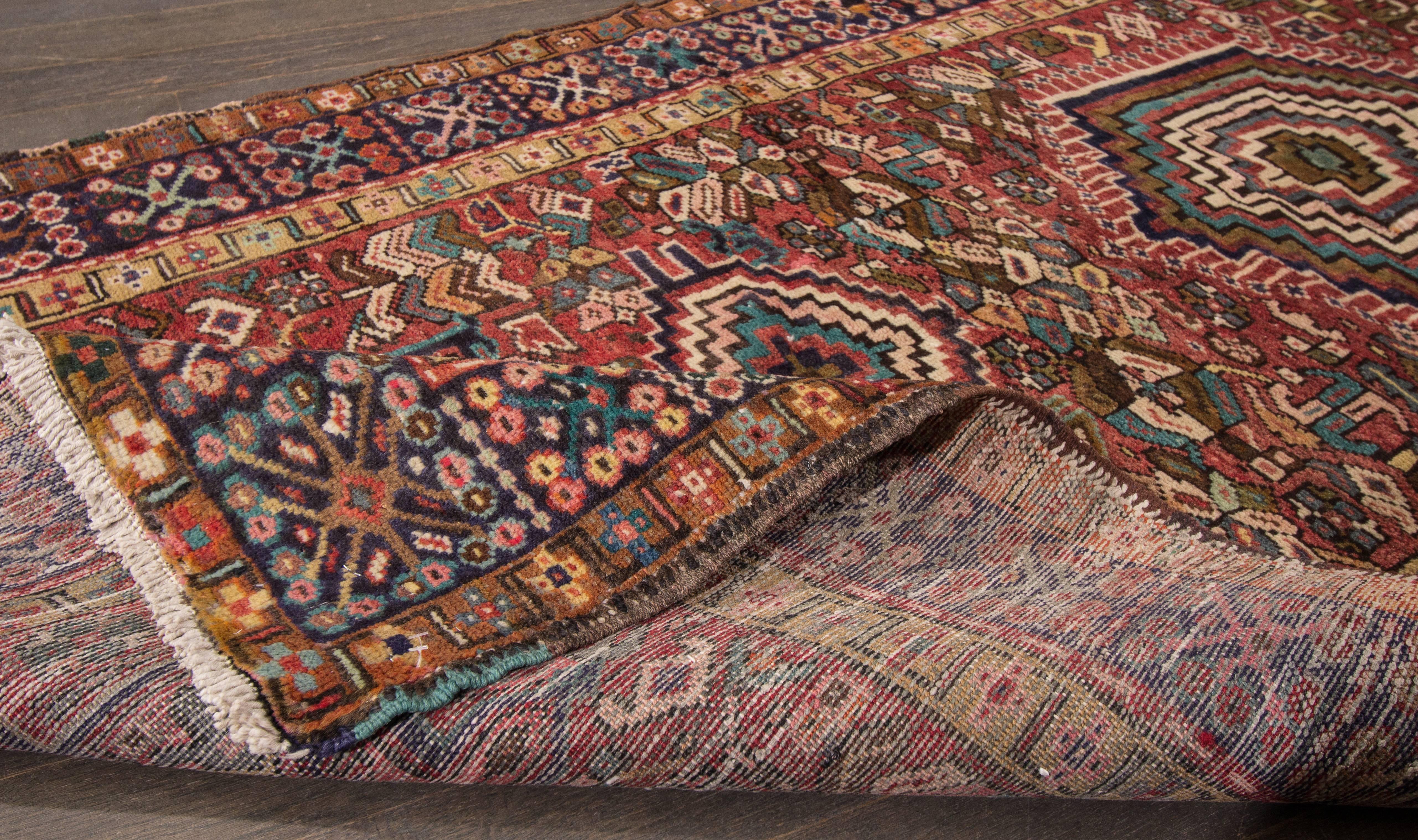 Hand-Knotted Vintage Persian Heriz For Sale