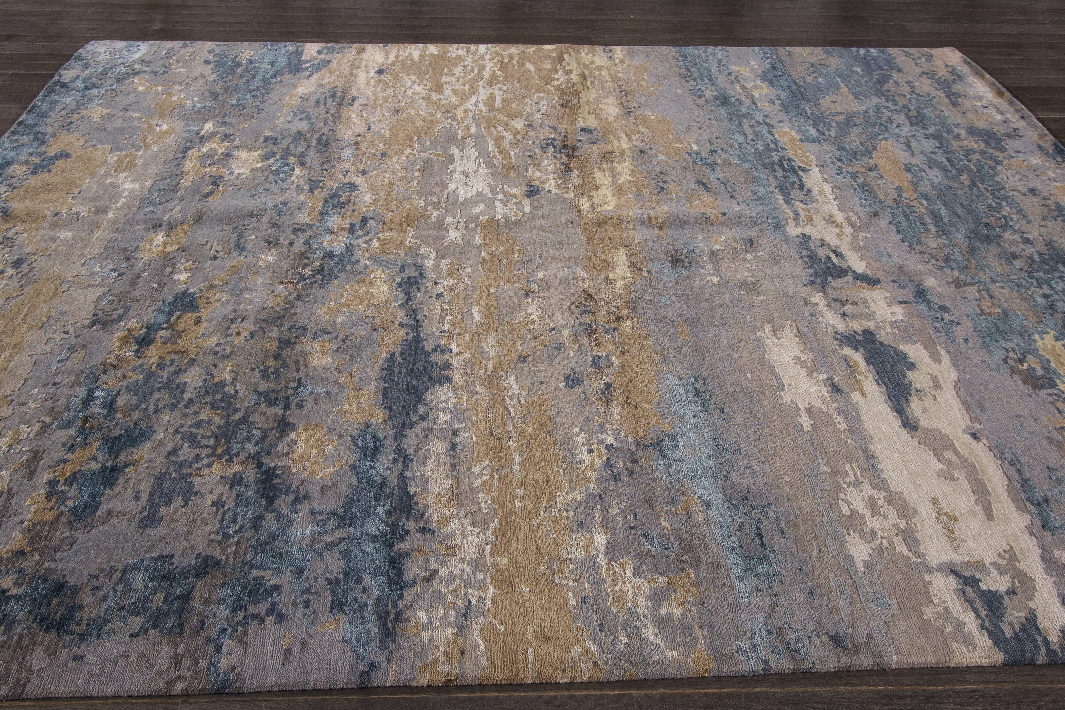 Hand-Knotted Gorgeously Contrasted Modern Rug