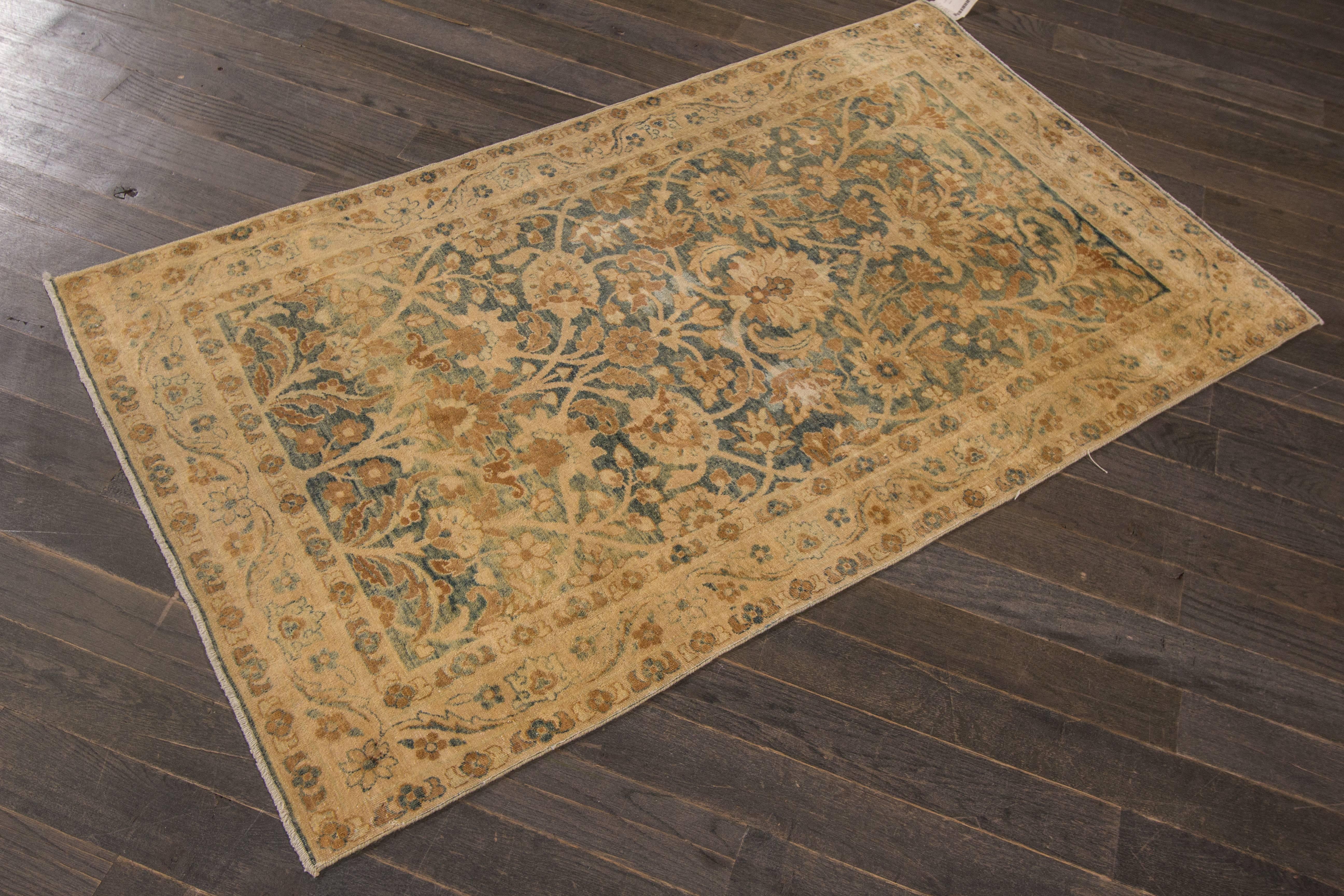 Wool Beautifully Contrasted Antique Kerman Rug For Sale