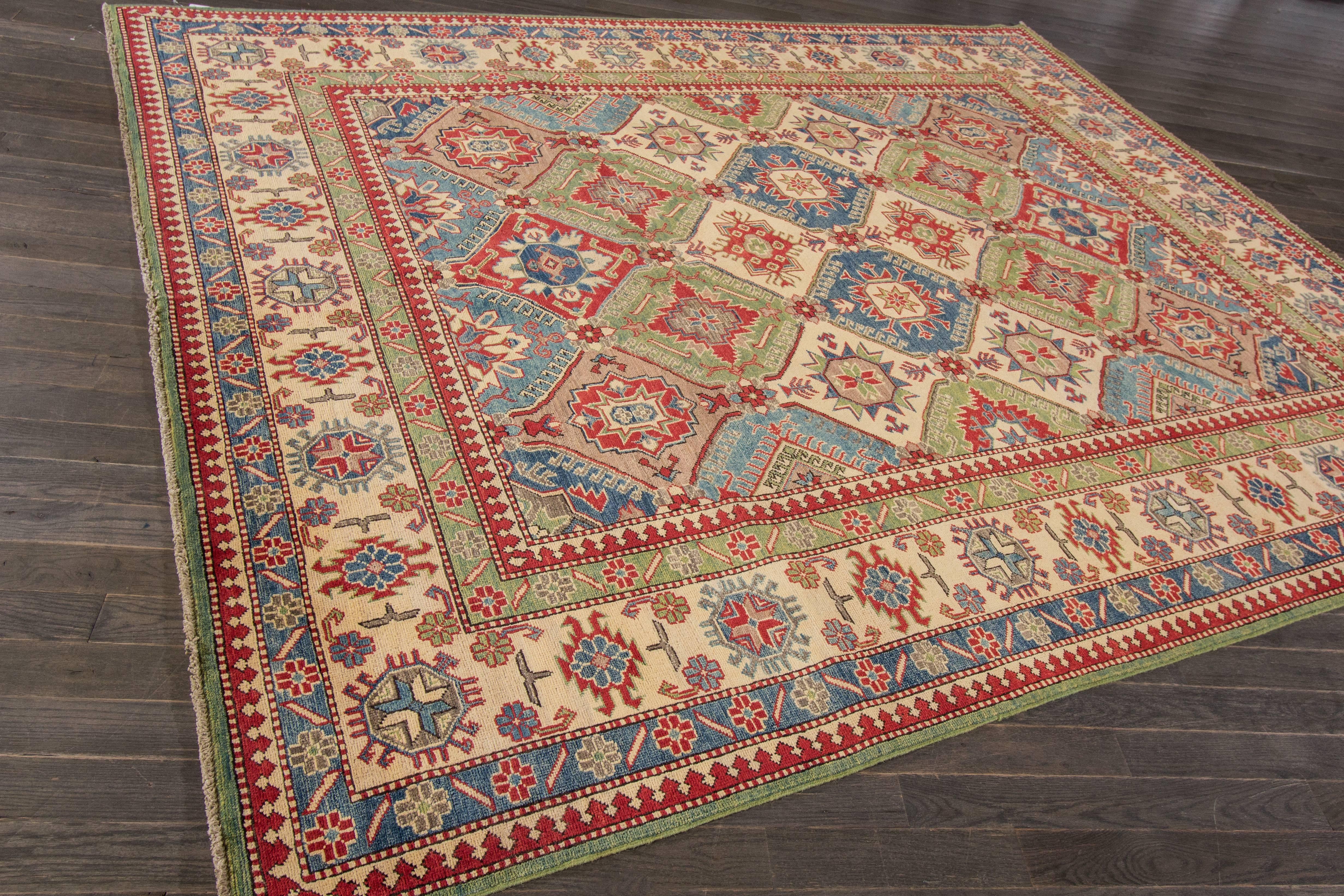 Gorgeously Contrasted New Kazak Rug In Excellent Condition In Norwalk, CT