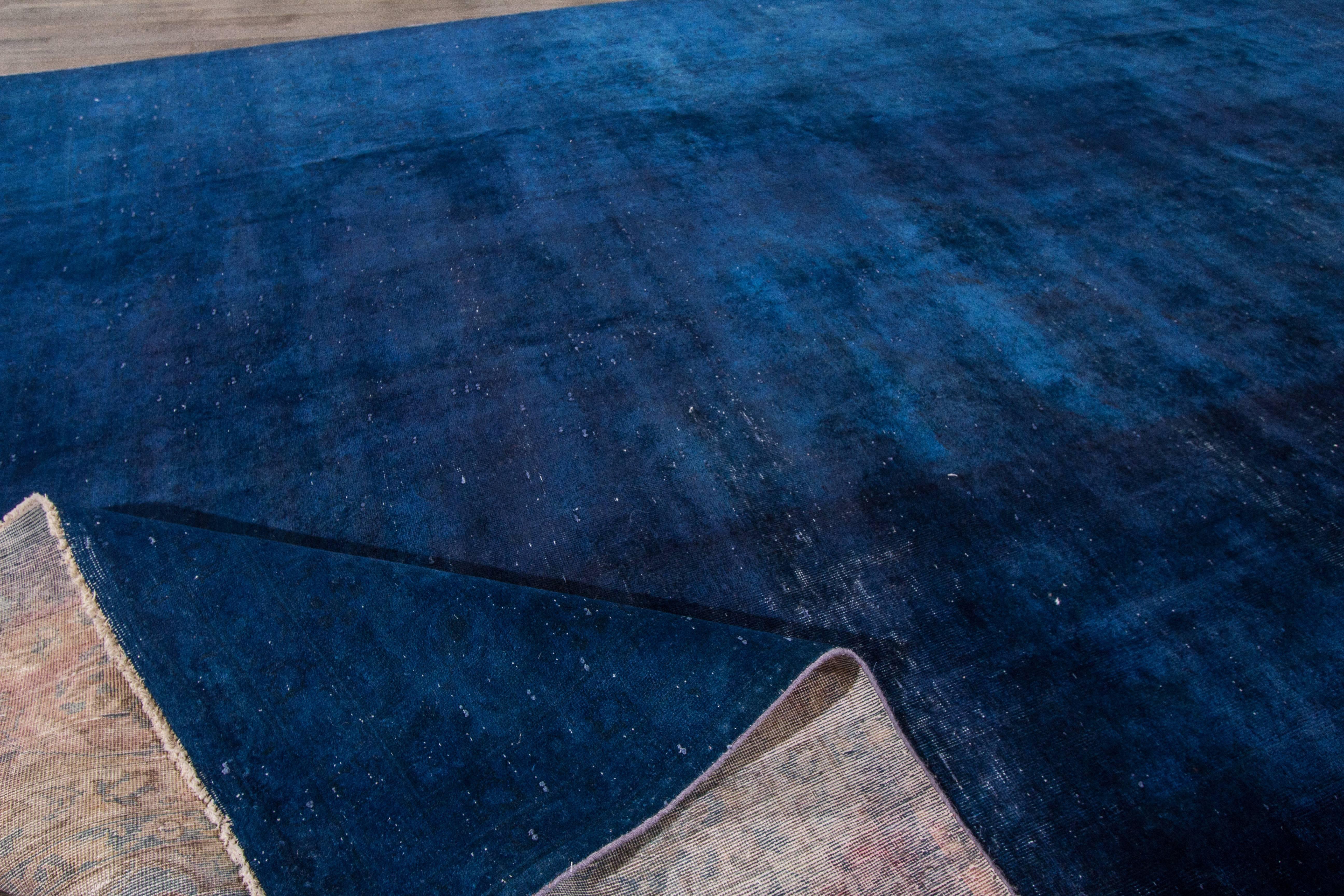 Hand-Knotted Vintage Blue Distressed Overdyed Rug For Sale