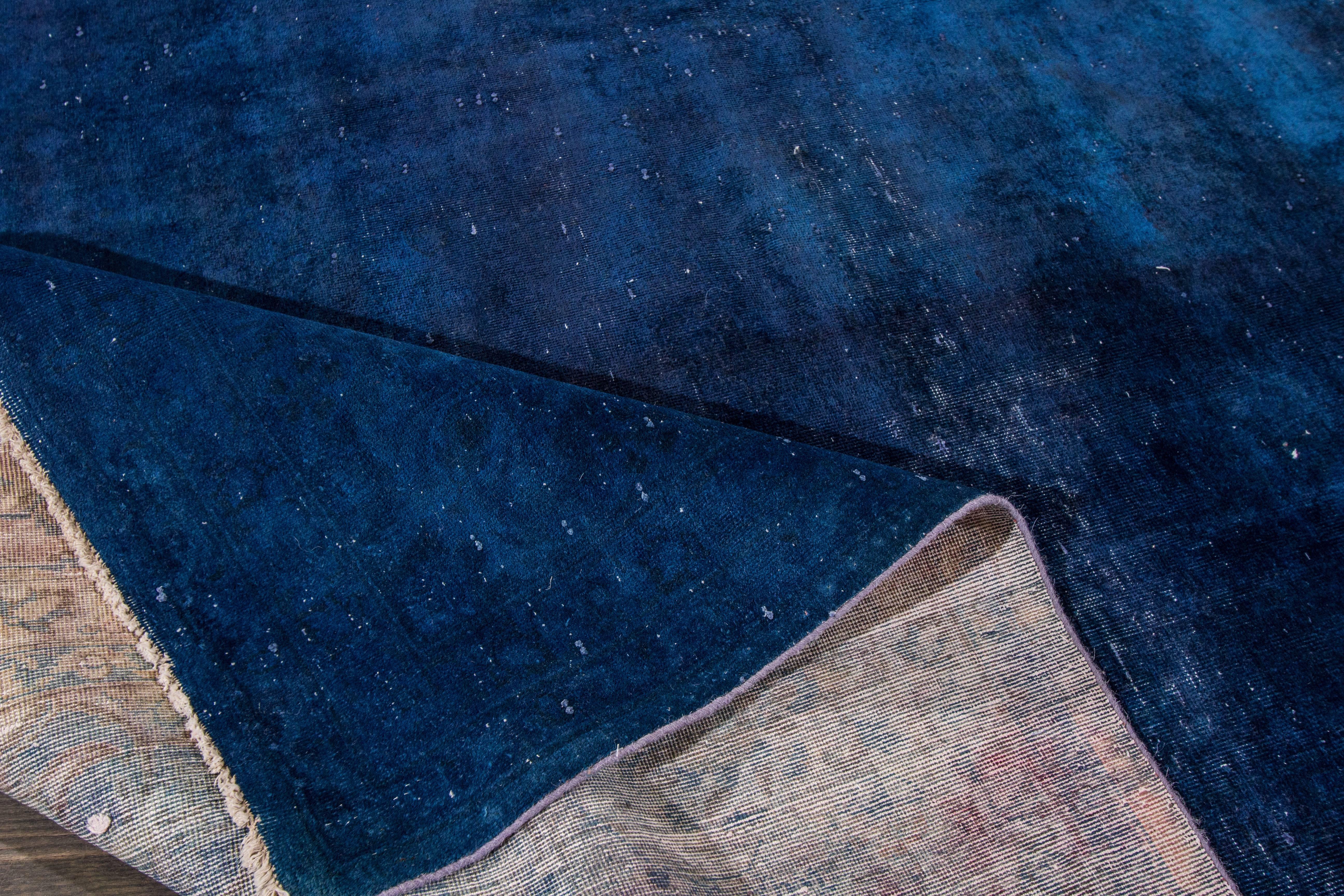 Wool Vintage Blue Distressed Overdyed Rug For Sale