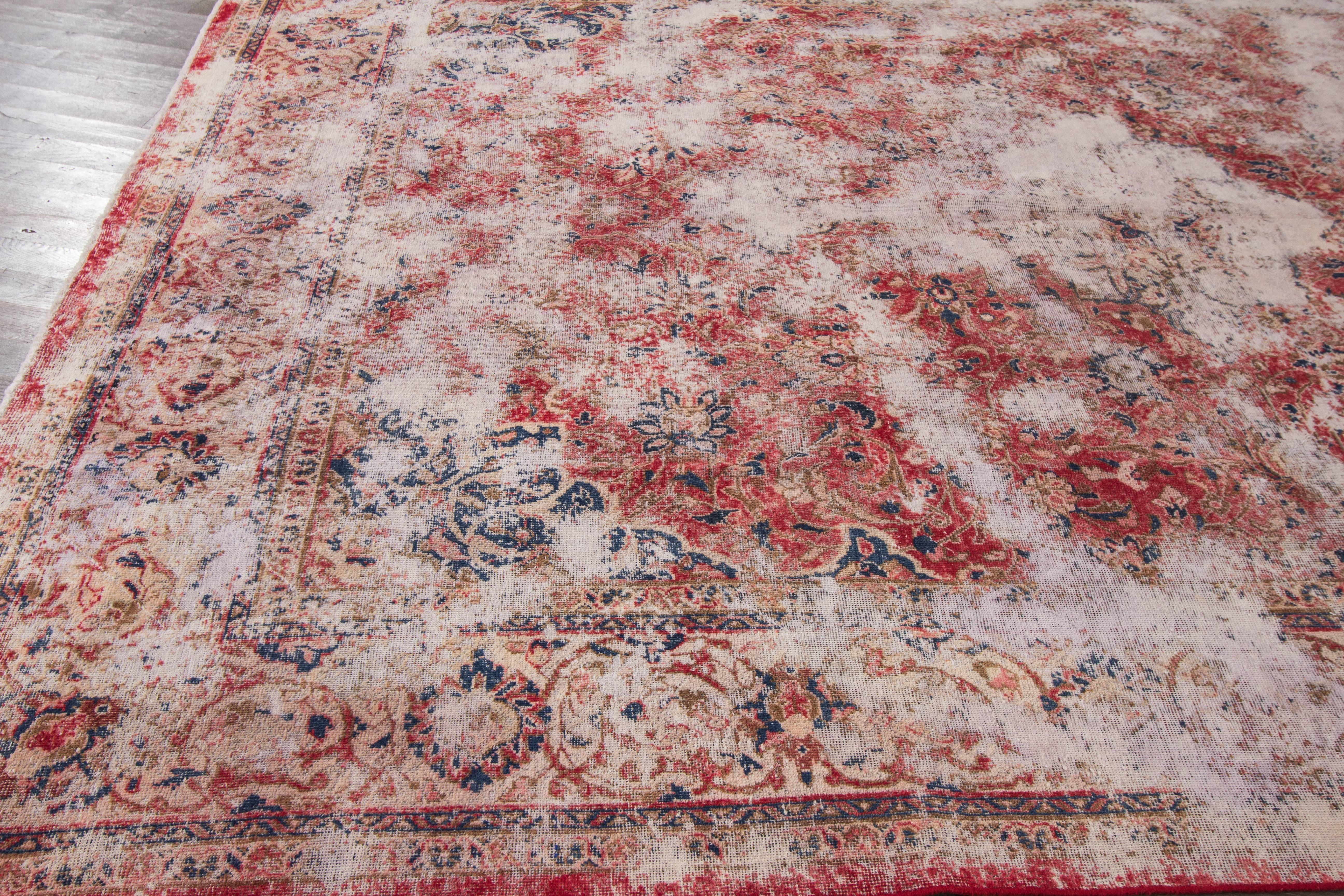 Wool Lovely Nice Vintage Distressed Overdyed Rug For Sale