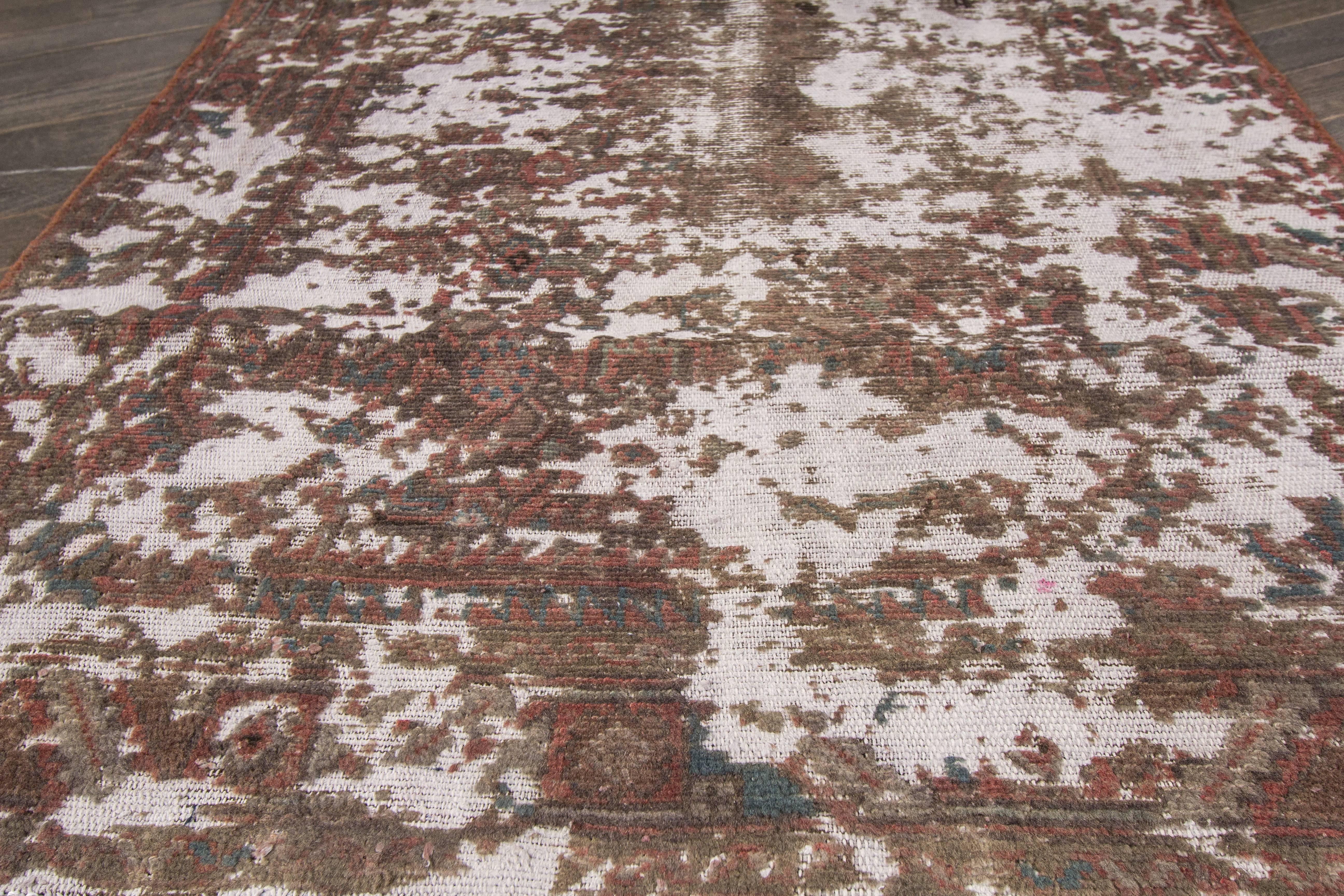 Hand-Knotted Vintage Distressed Persian Tabriz Rug For Sale